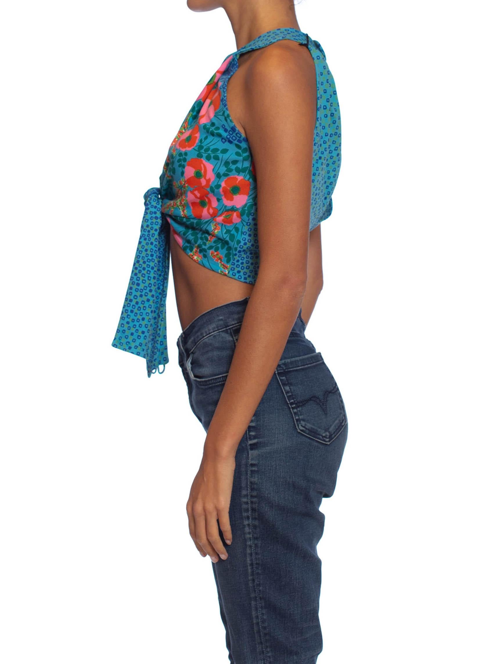 1970S Floral Printed Polyester Wrap Halter Top 4