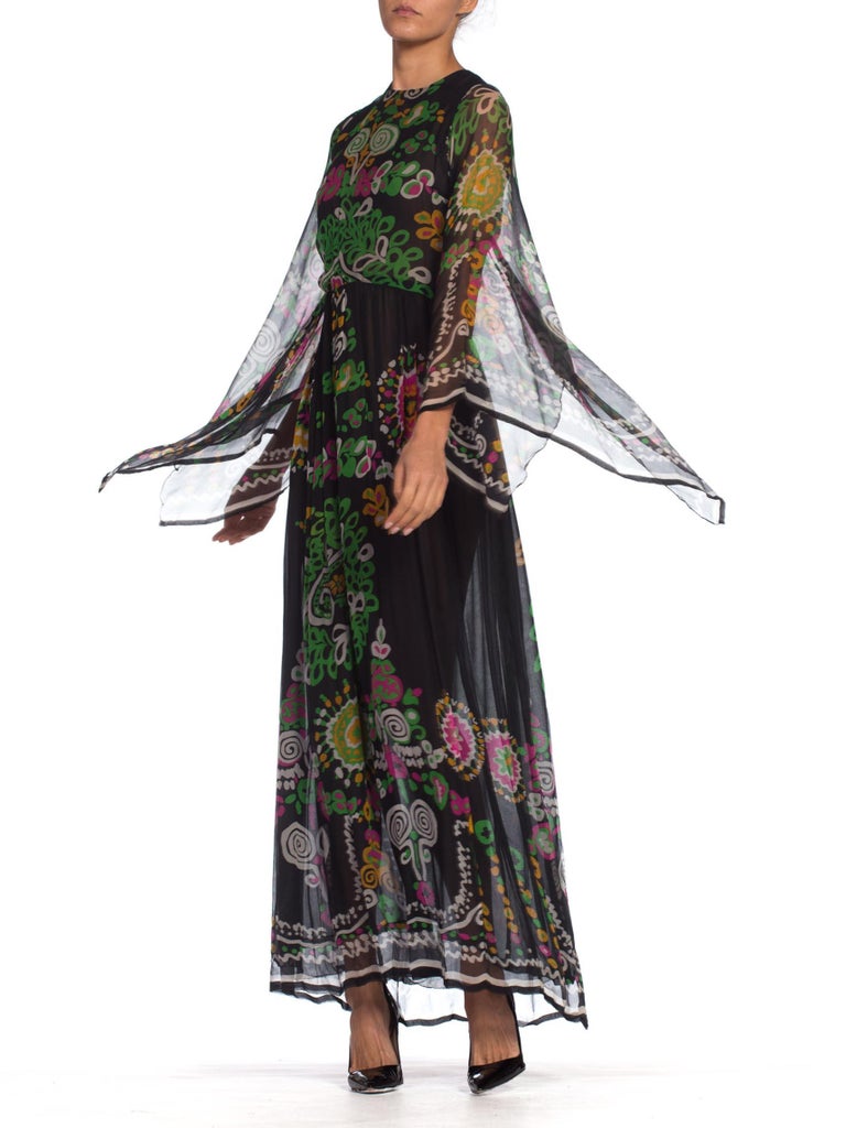 1970's Floral Silk Chiffon Dress at 1stDibs