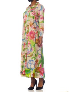 1970S Floral Slinky Nylon Kaftan With Pockets