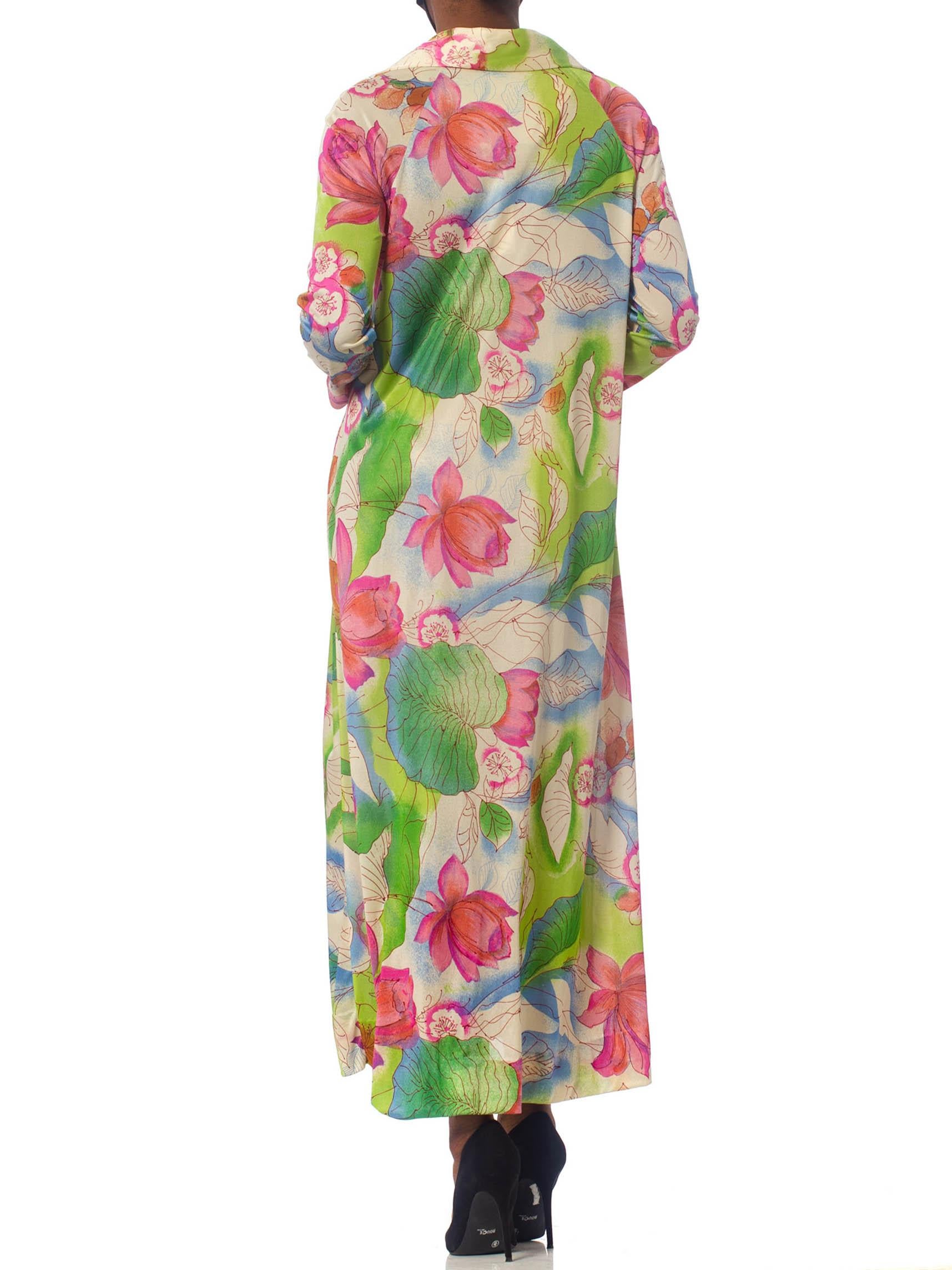 1970S Floral Slinky Nylon Kaftan With Pockets 1