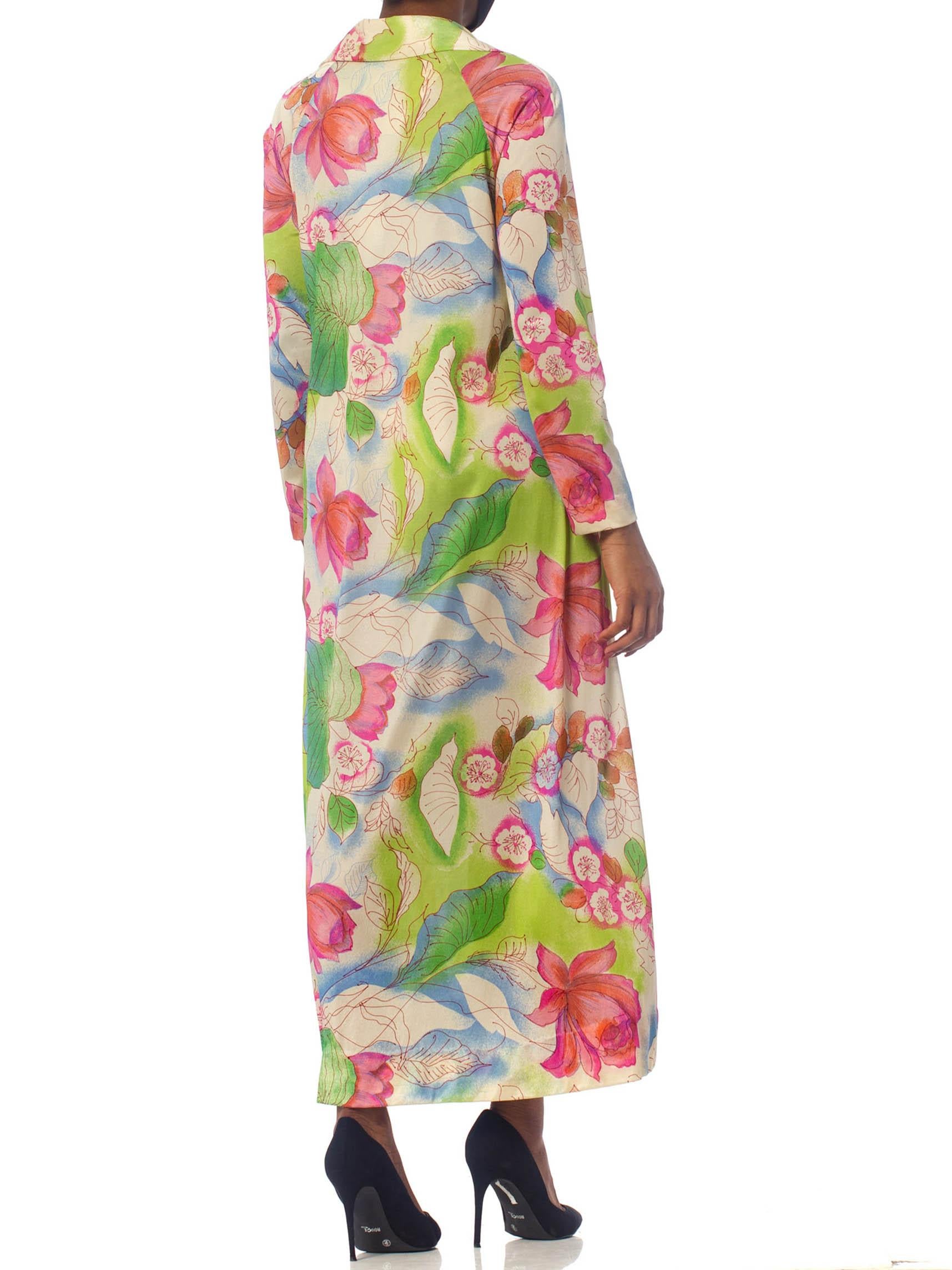 1970S Floral Slinky Nylon Kaftan With Pockets 3