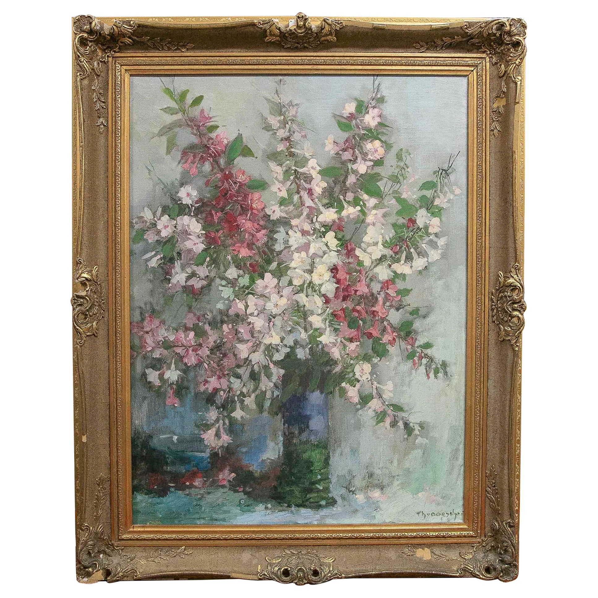 1970s Floral Still Llife, Oil on Canvas, signed by Theodore Major For Sale