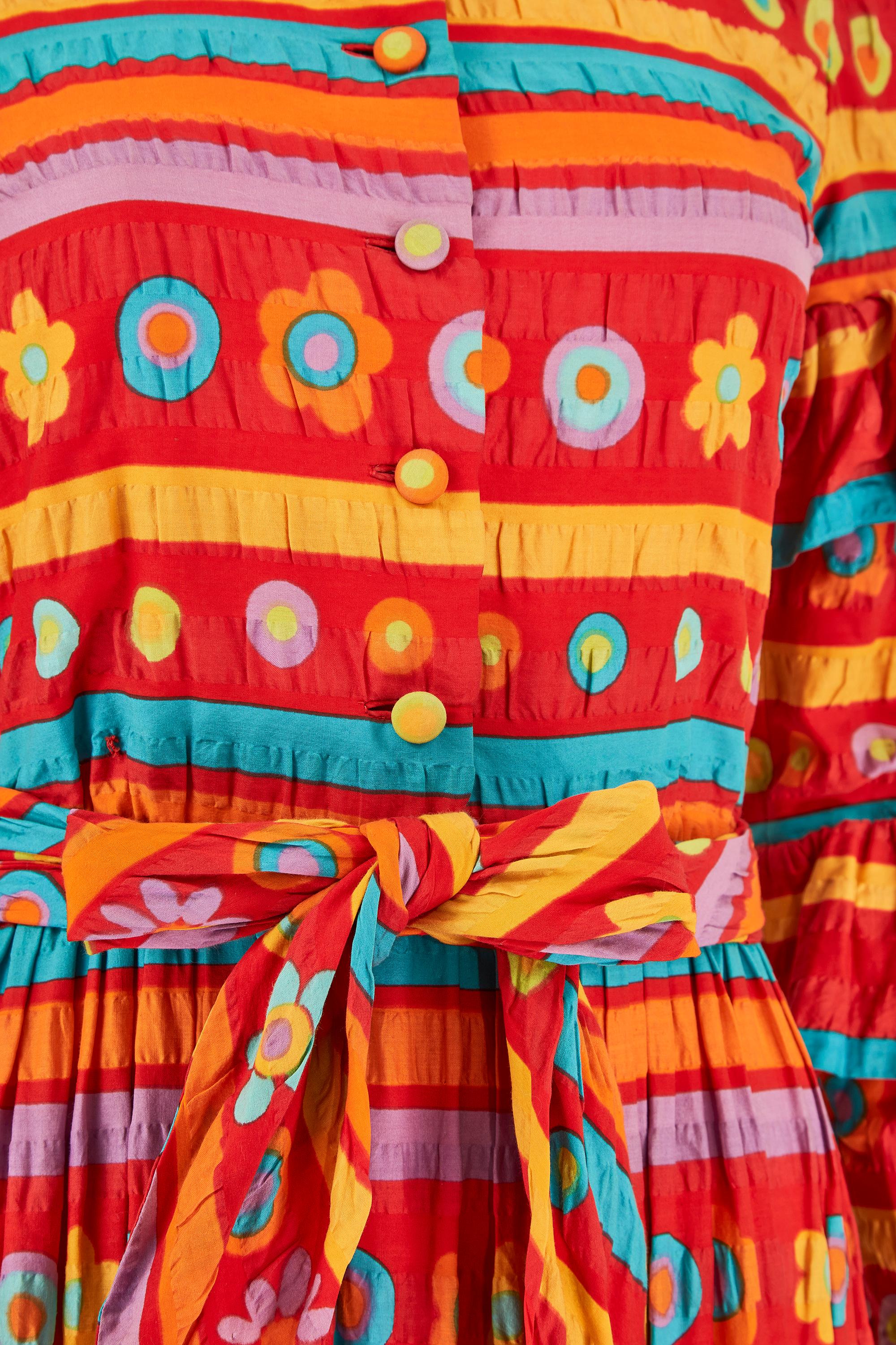 1970s Floral Striped Shirtwaister Maxi Dress In Excellent Condition In London, GB