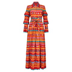 Retro 1970s Floral Striped Shirtwaister Maxi Dress