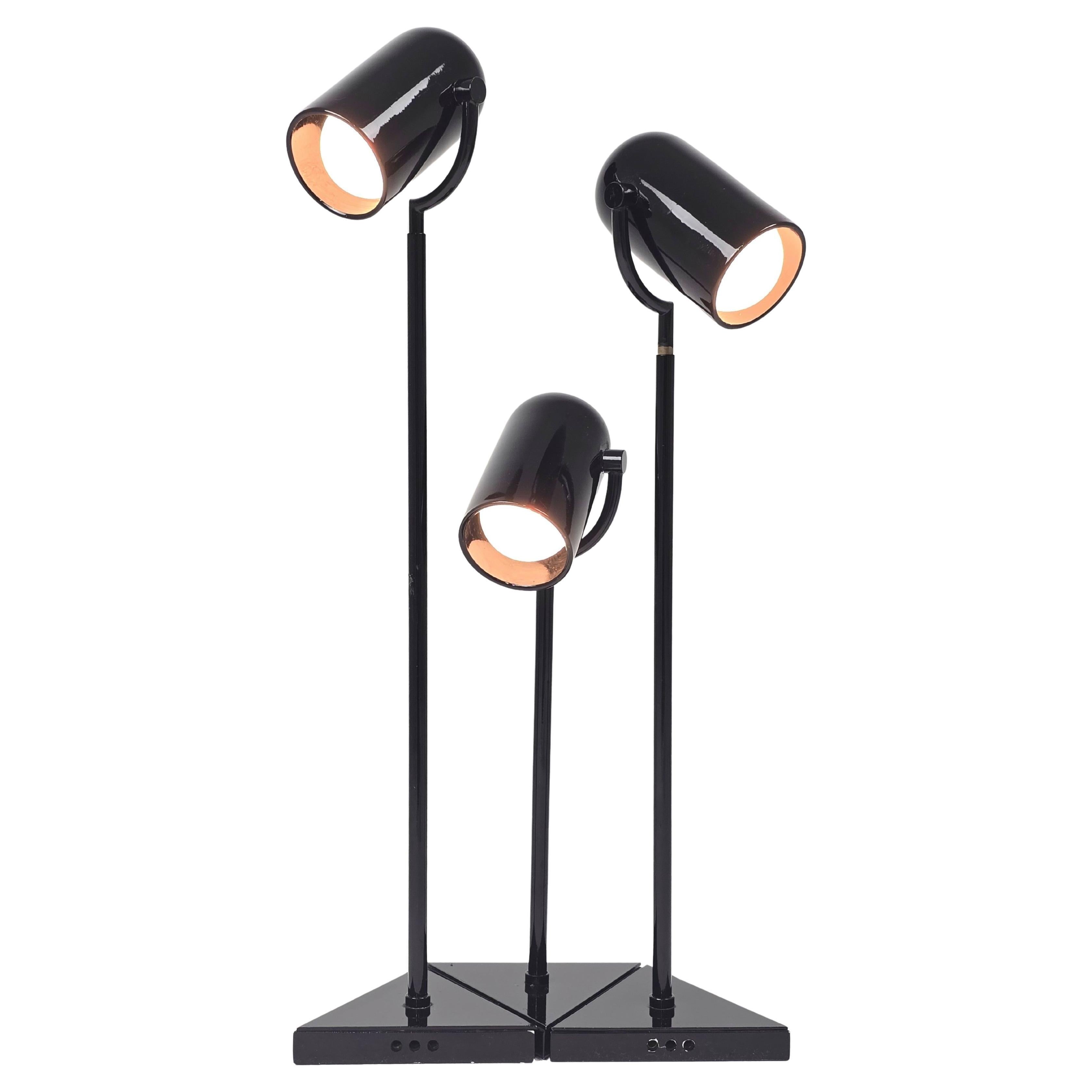 1970s Florence Casey 3 Pivotal Heads Black Table Lamp , Italy