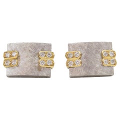 Vintage 1970s Florentine Finished White Gold with Diamond Yellow Gold Accents Cufflinks