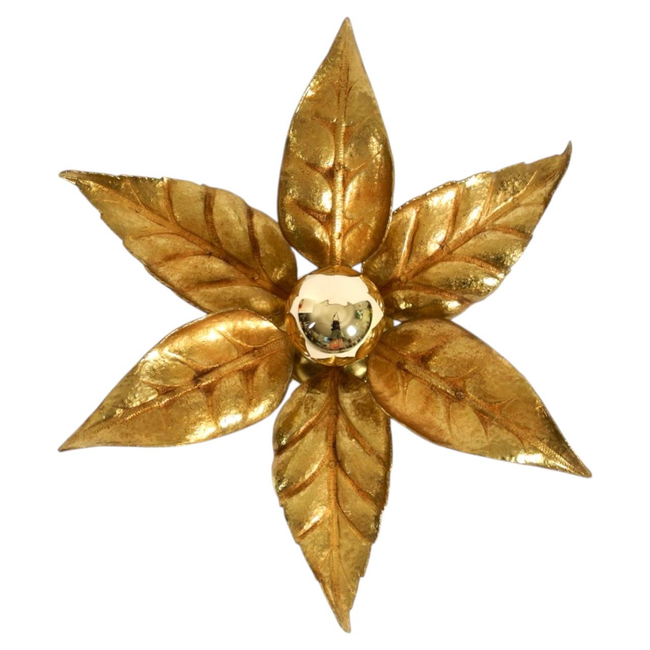 1970s Florentine-style brass ceiling lamp by Willy Daro for Massive, Belgium
