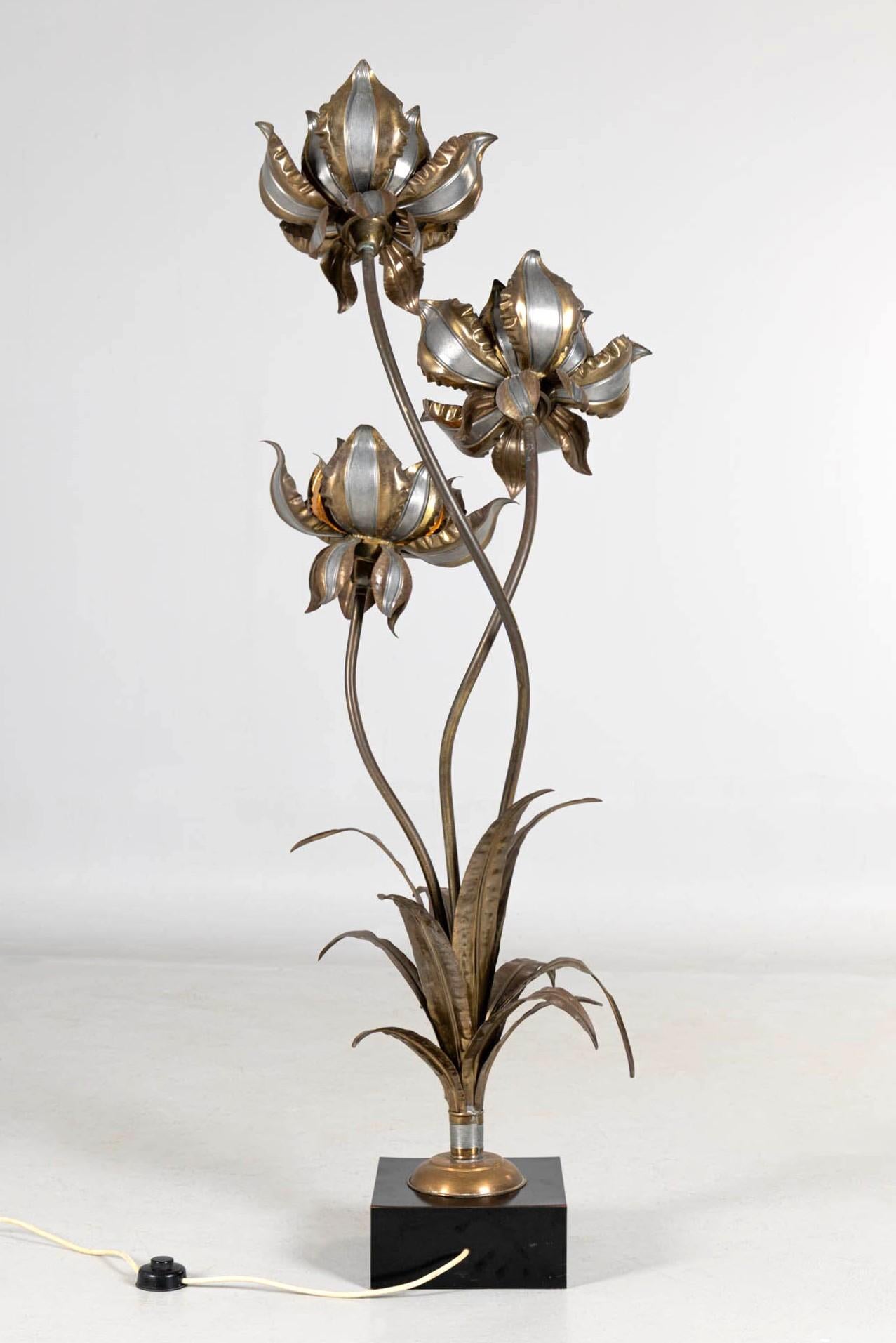 Brass 1970s Flower Floor Lamp, attributed to Henri Fernandez, France
