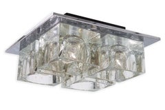 1970s Flush Chrome Murano Glass Light Fixture by Gaetano Sciolari for Lightolier