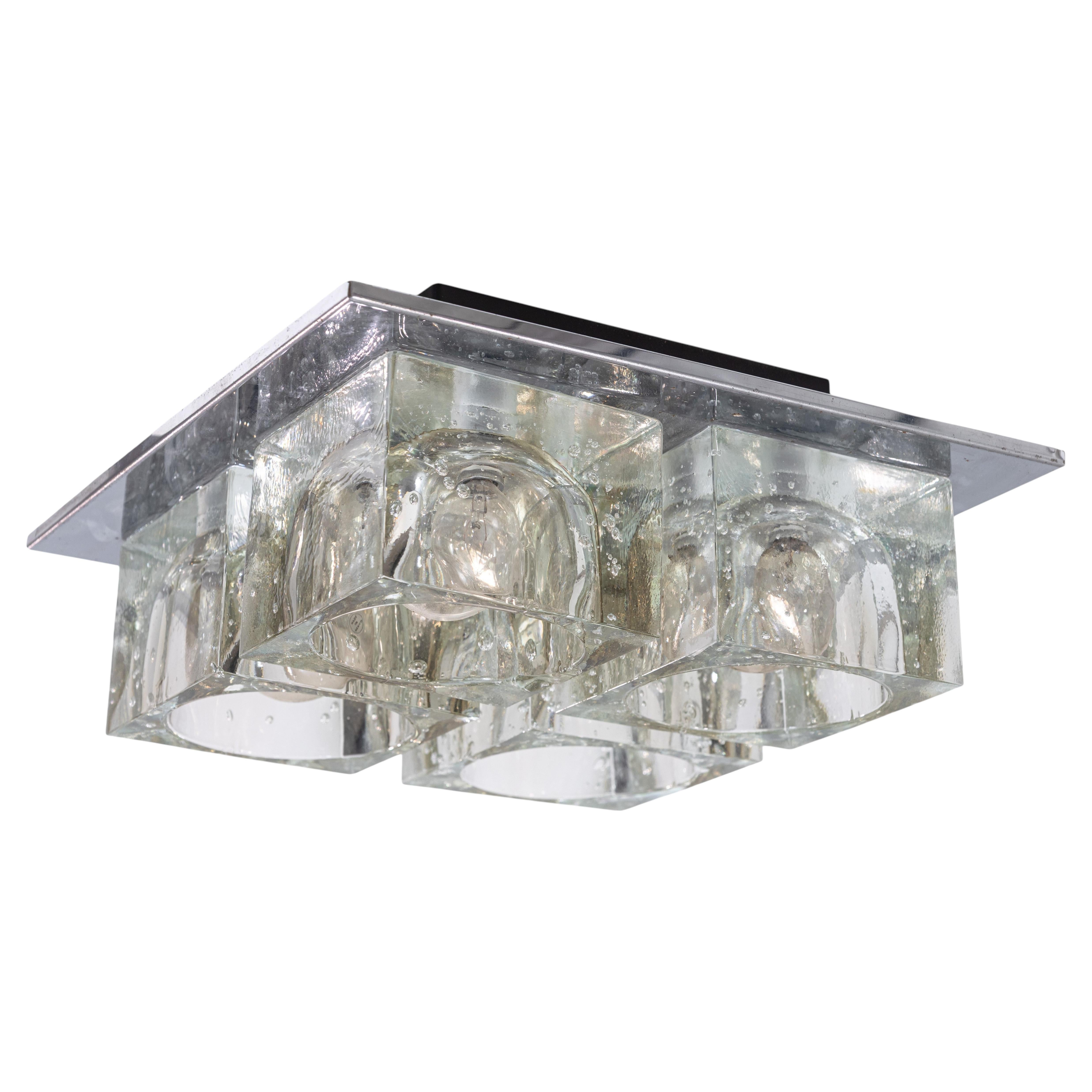 1970s Flush Chrome Murano Glass Light Fixture by Gaetano Sciolari for Lightolier