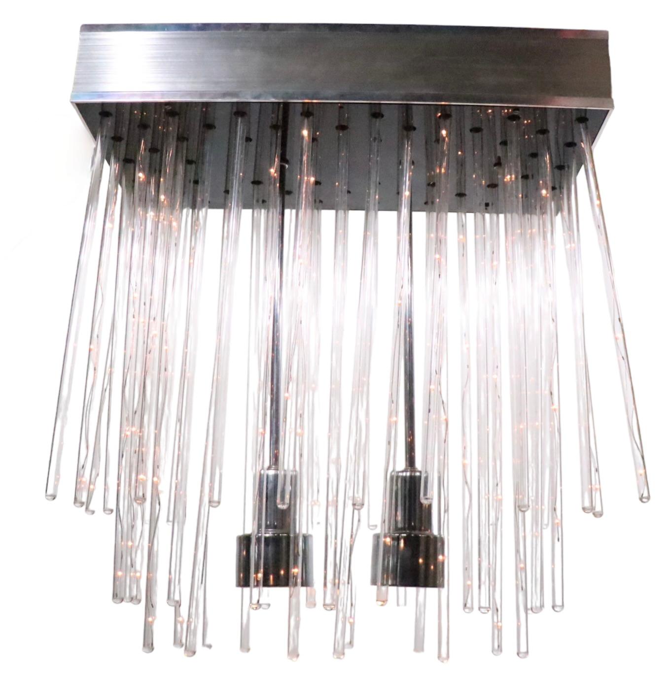 1970’s Flush Mount Chandelier w Lucite Tube Bulb Elements  For Sale 7