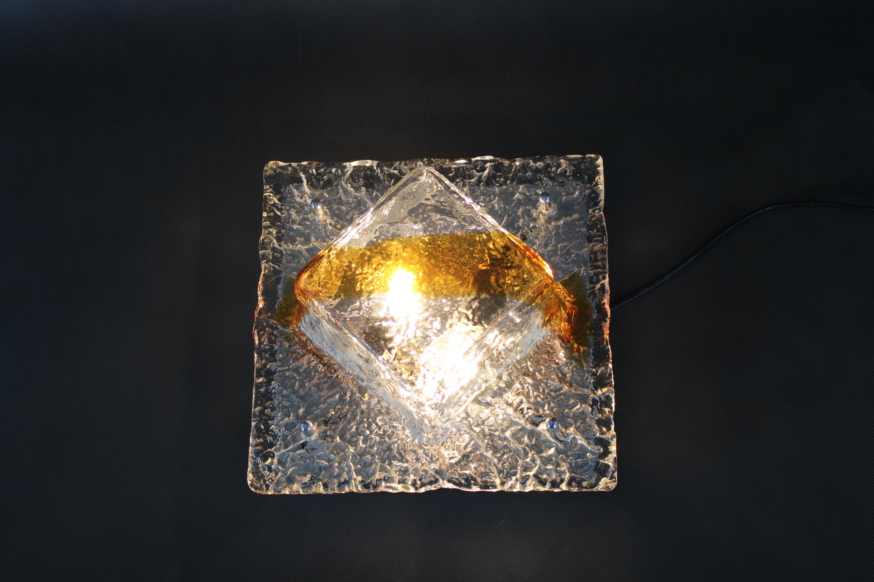 Verre Lampe encastrée des années 1970 avec verre de Murano, Italie en vente