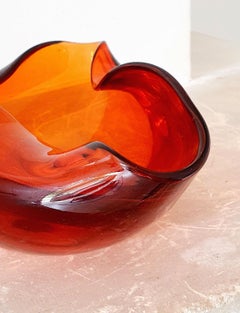 1970s Folded Murano Glass Orange Bowl