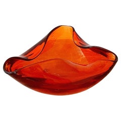 1970s Folded Murano Glass Orange Bowl