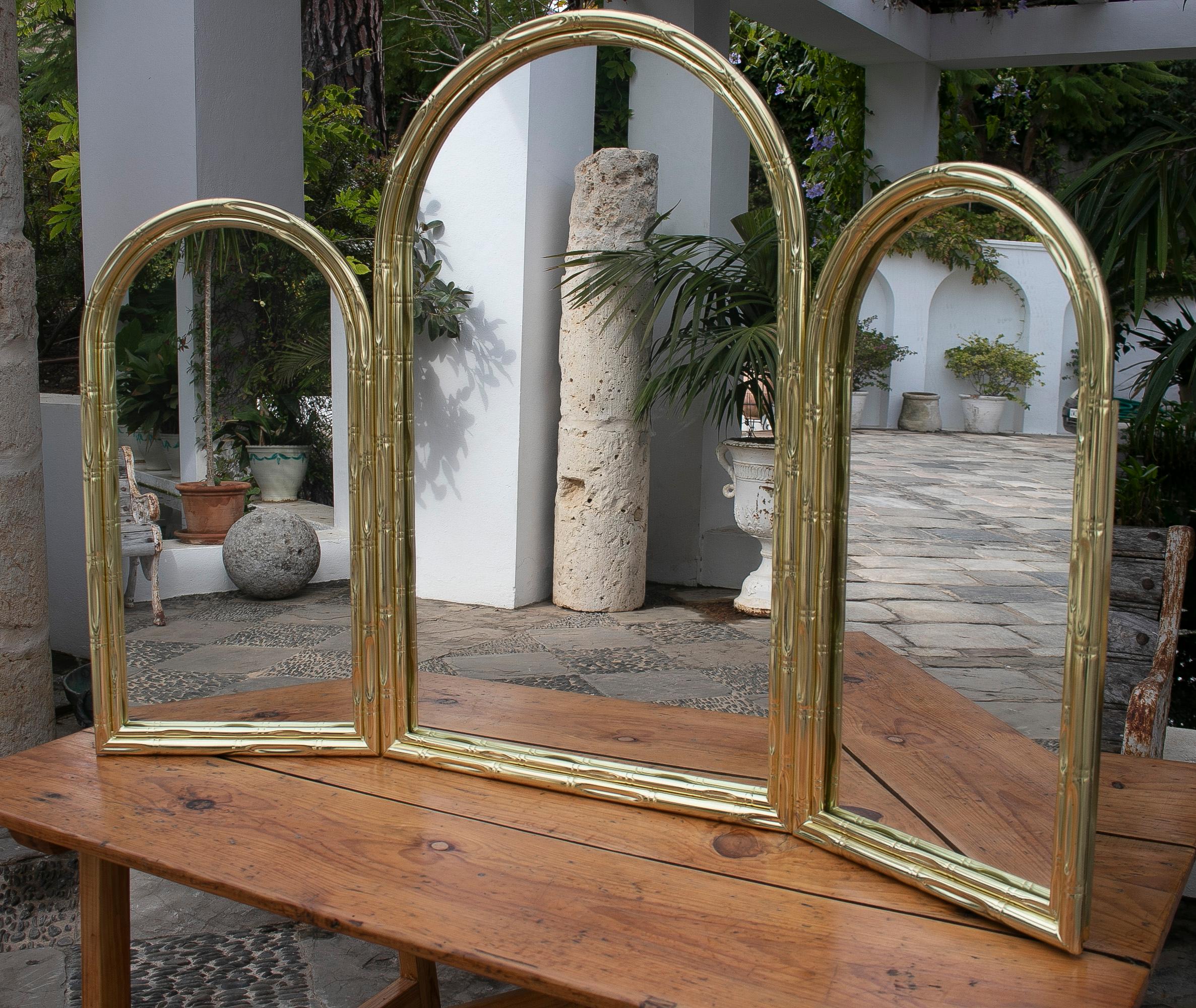 1970's Folding metal mirror imitating bamboo.