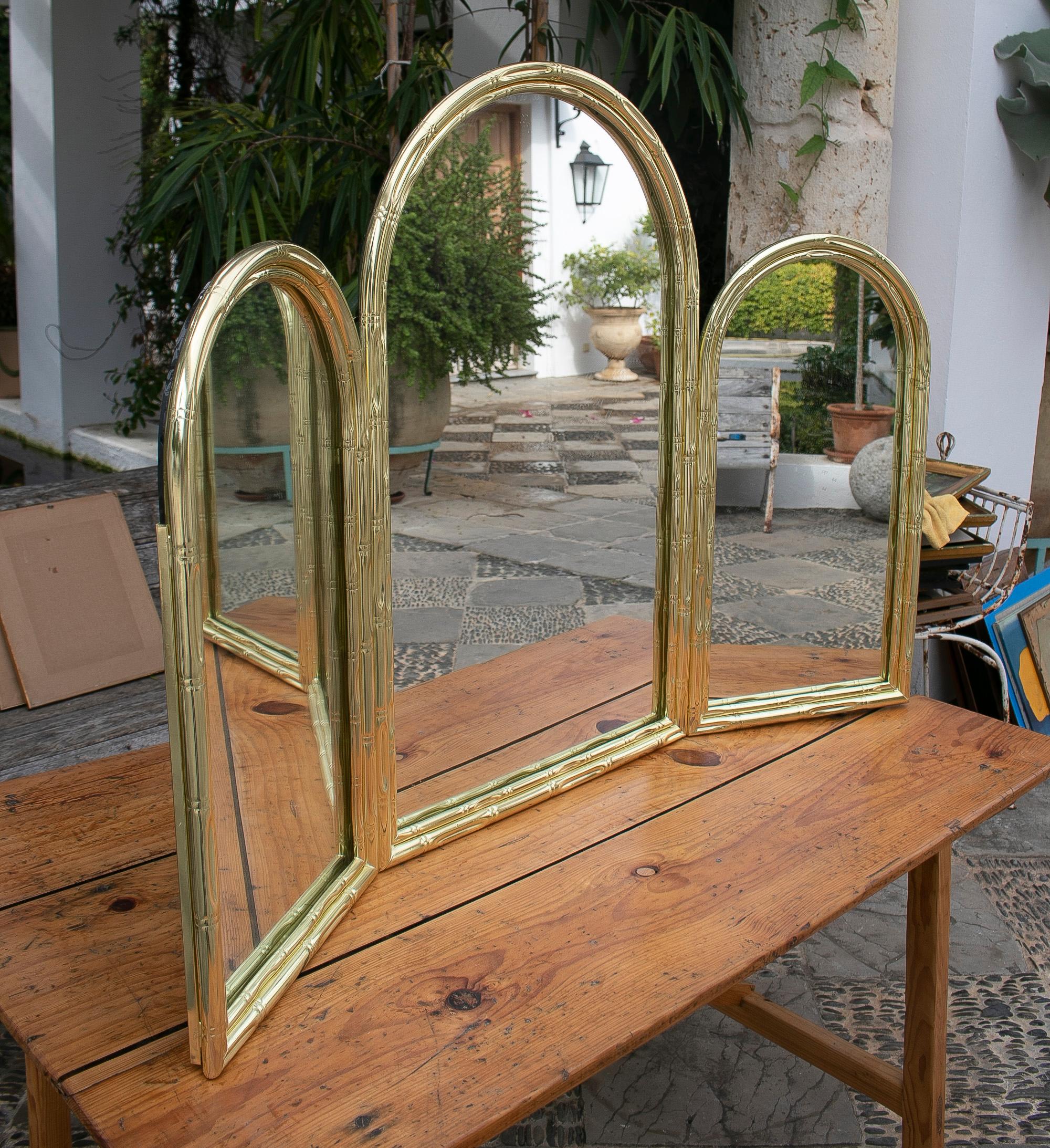 1970's Folding Metal Mirror Imitating Bamboo In Good Condition In Marbella, ES