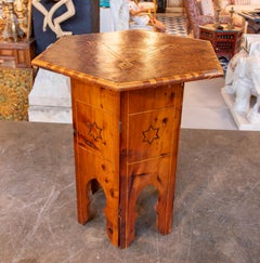 1970s Folding Moroccan Wooden Side Table with Ggeometric Marquetry