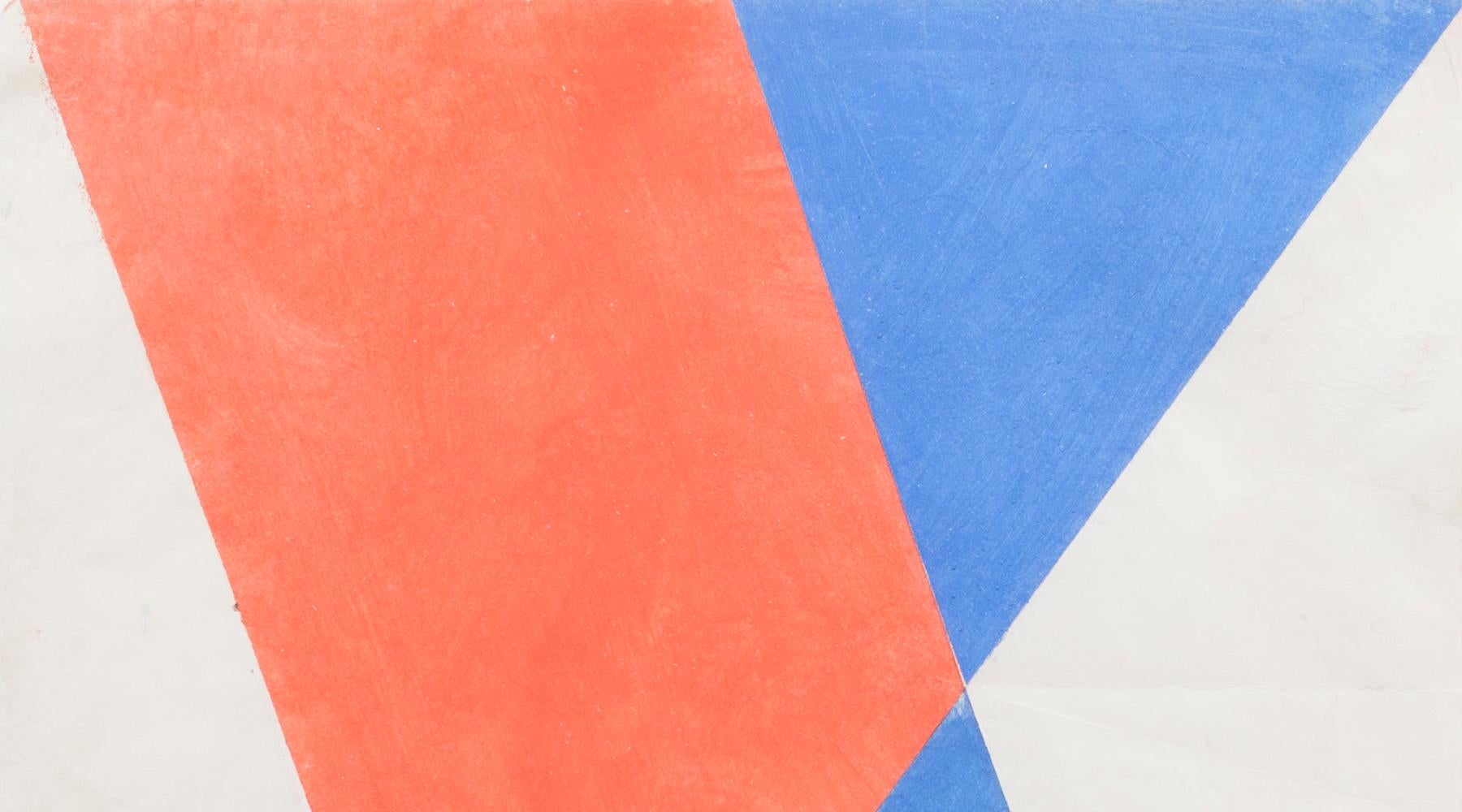 Mid-Century Modern 1970s Folding Paper in Red and Blue by Hermann Glöckner For Sale