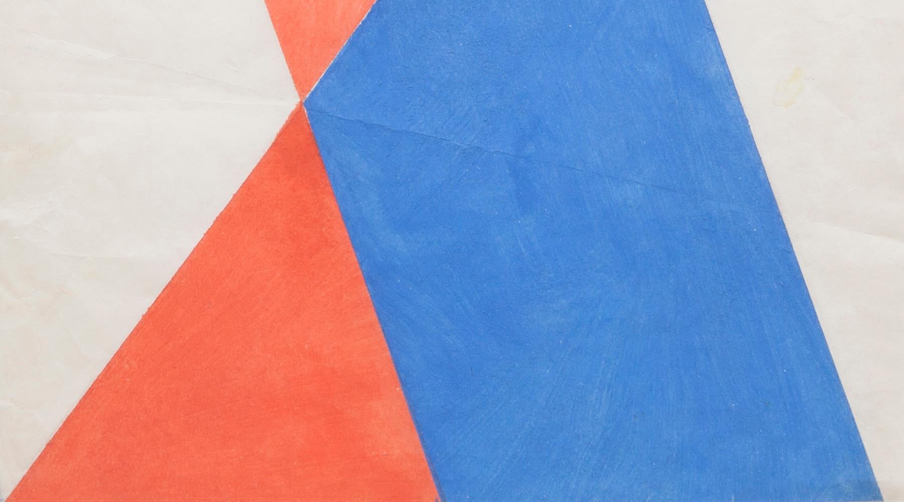 German 1970s Folding Paper in Red and Blue by Hermann Glöckner For Sale