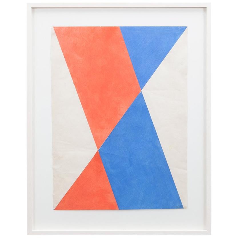 1970s Folding Paper in Red and Blue by Hermann Glöckner For Sale
