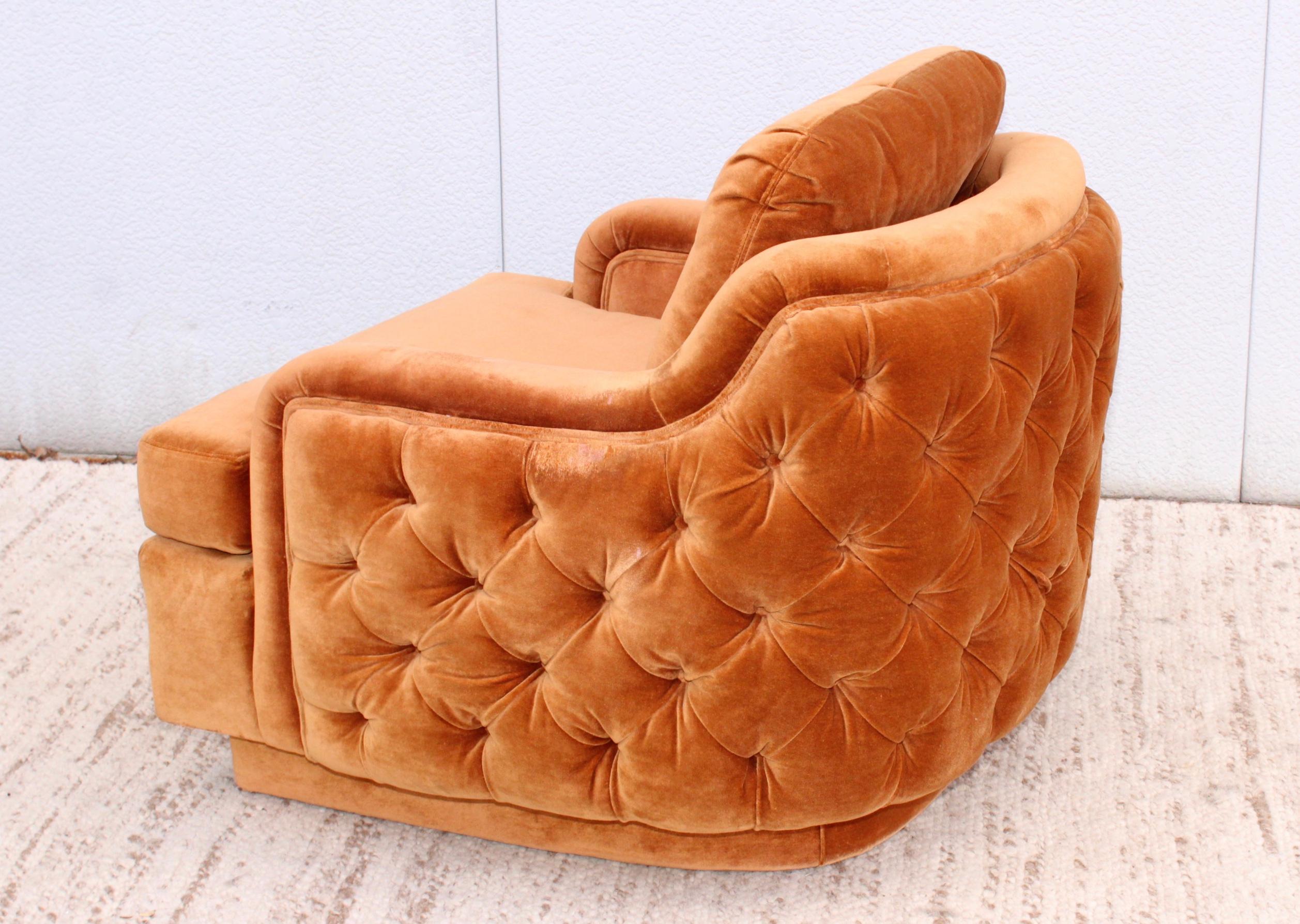 Velvet 1970's Folio 500 Collection Tufted Club Chair by Henredon