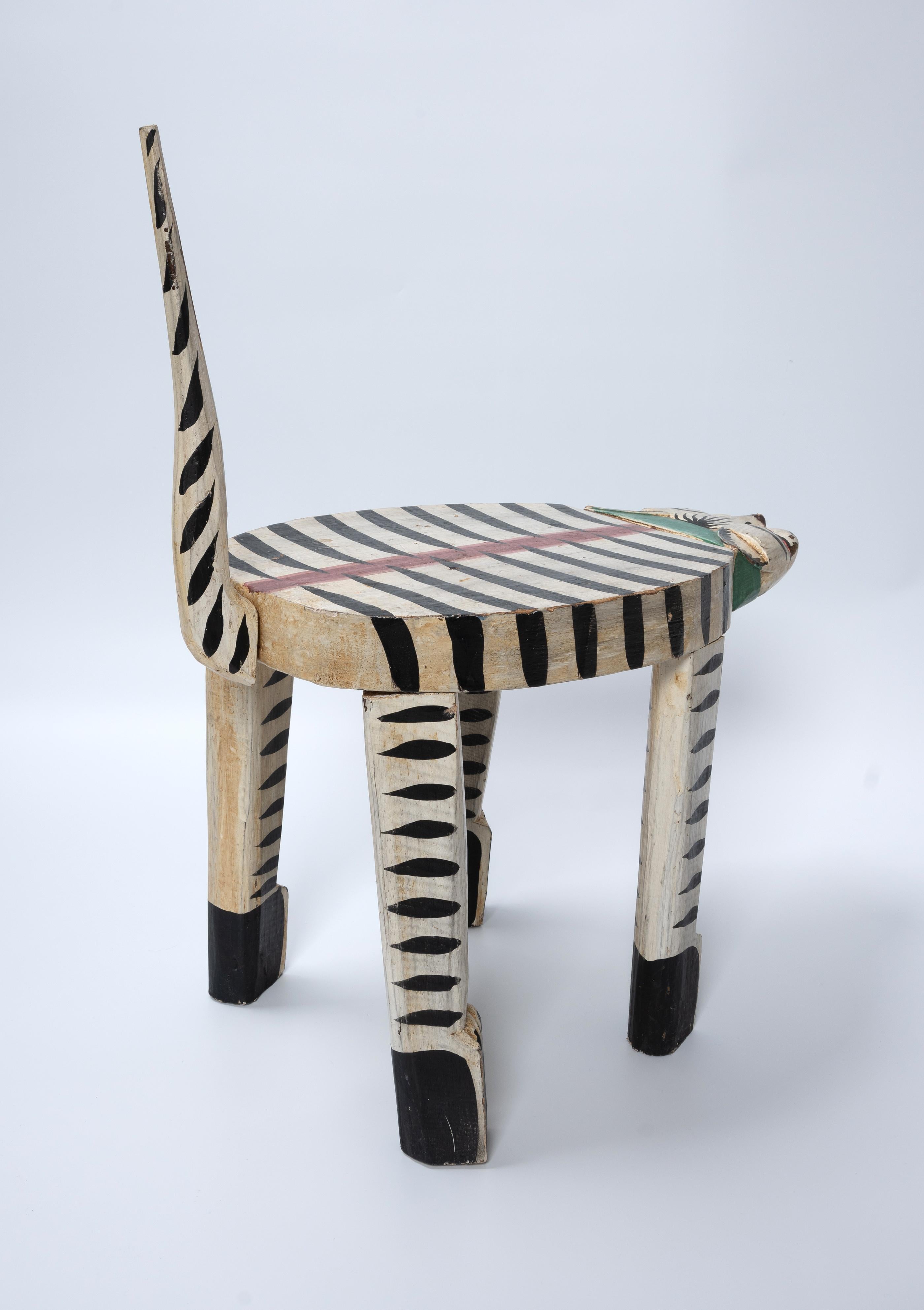 Hand-Painted 1970's Folk Art Wooden Cat Stool Side Table