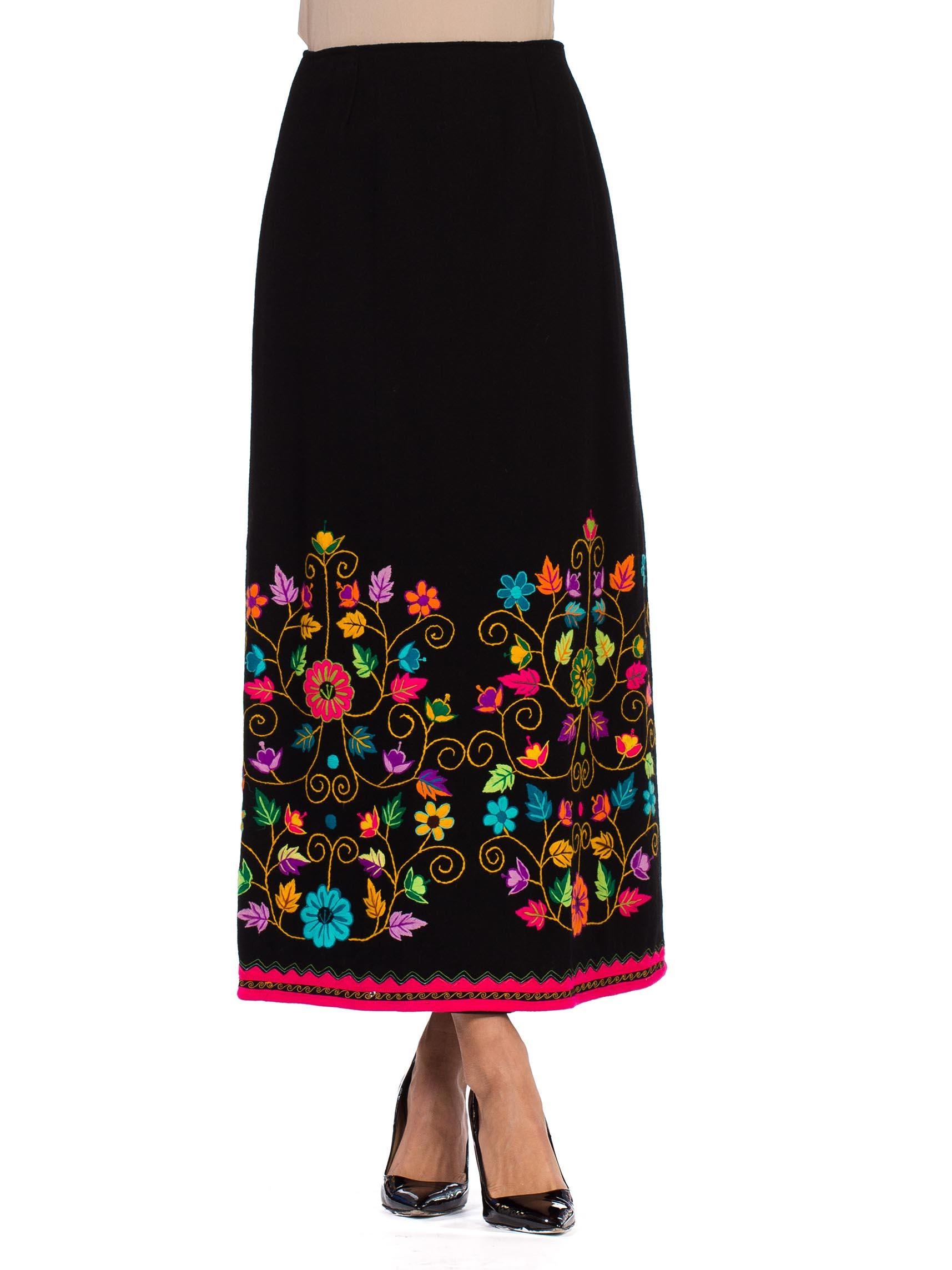 Women's 1970s Folk Embroidered Wool Skirt