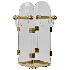 1970s Fontana Arte / Hollis Jones Style Lucite / Acrylic & Brass Umbrella Stand