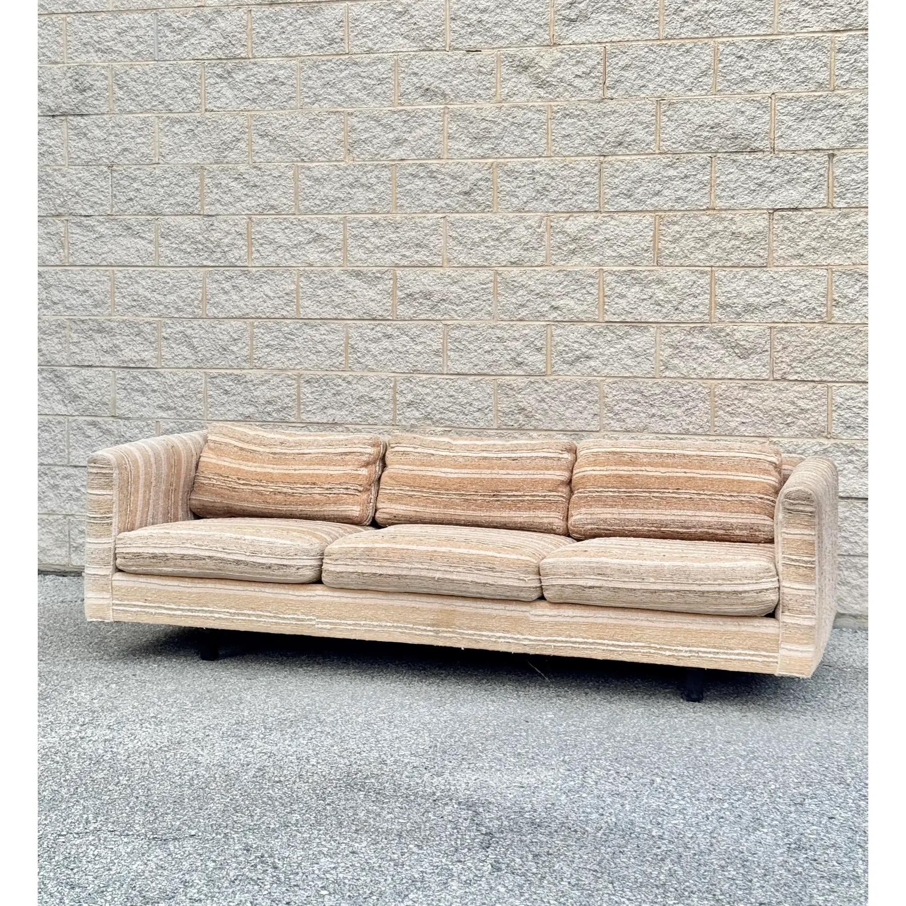 Mid-Century Modern 1970s Forecast Furniture Textured Tuxedo Sofa in Style of Milo Baughman