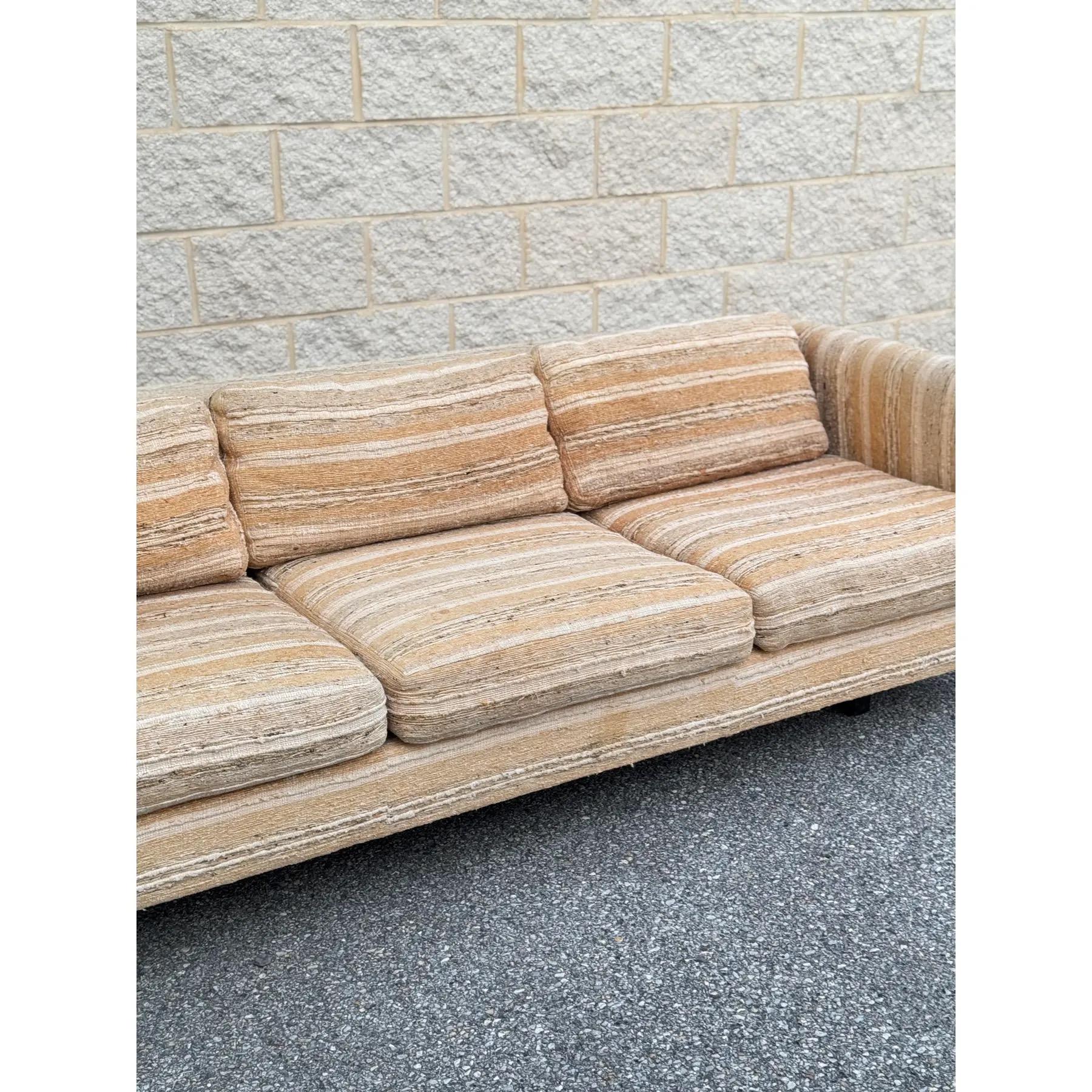 Upholstery 1970s Forecast Furniture Textured Tuxedo Sofa in Style of Milo Baughman