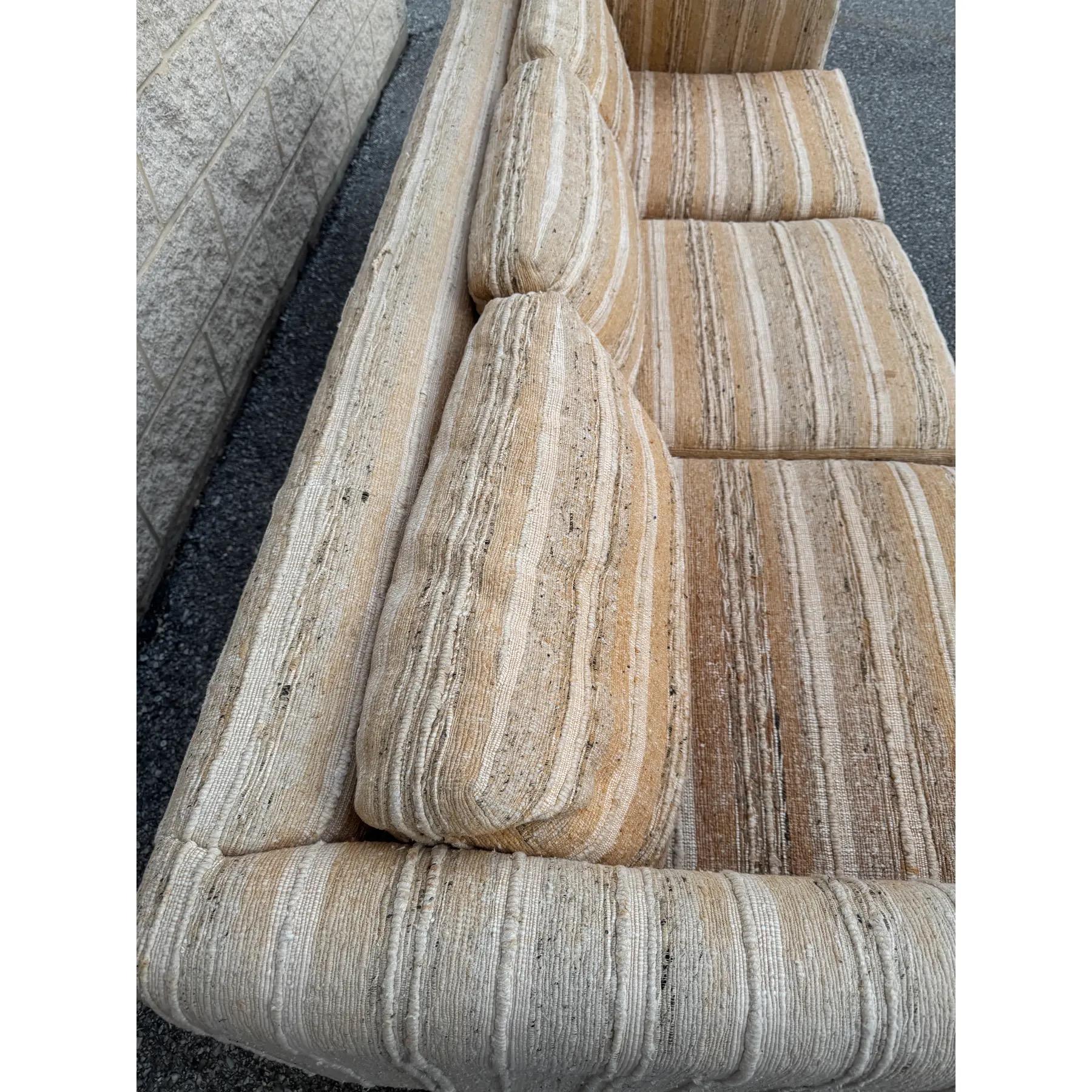 1970s Forecast Furniture Textured Tuxedo Sofa in Style of Milo Baughman 1