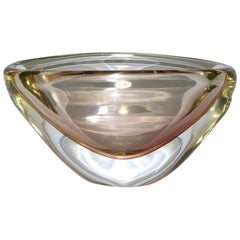 1970s Formia Italian Retro Organic Modern Smoked Pink Murano Glass Oval Bowl