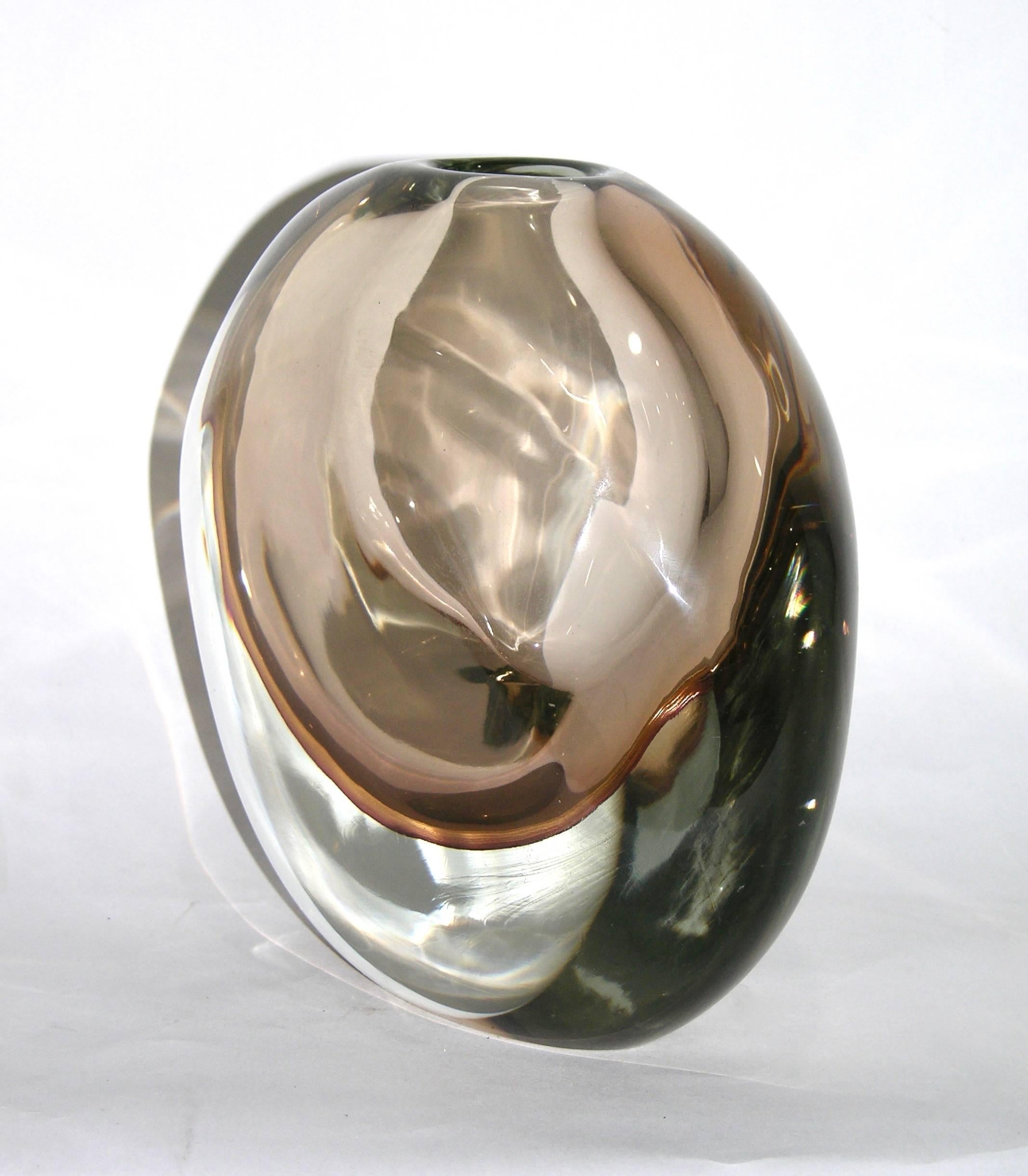 Hand-Crafted 1970s Formia Italian Vintage Organic Modern Smoked Pink Murano Glass Ovoid Vase