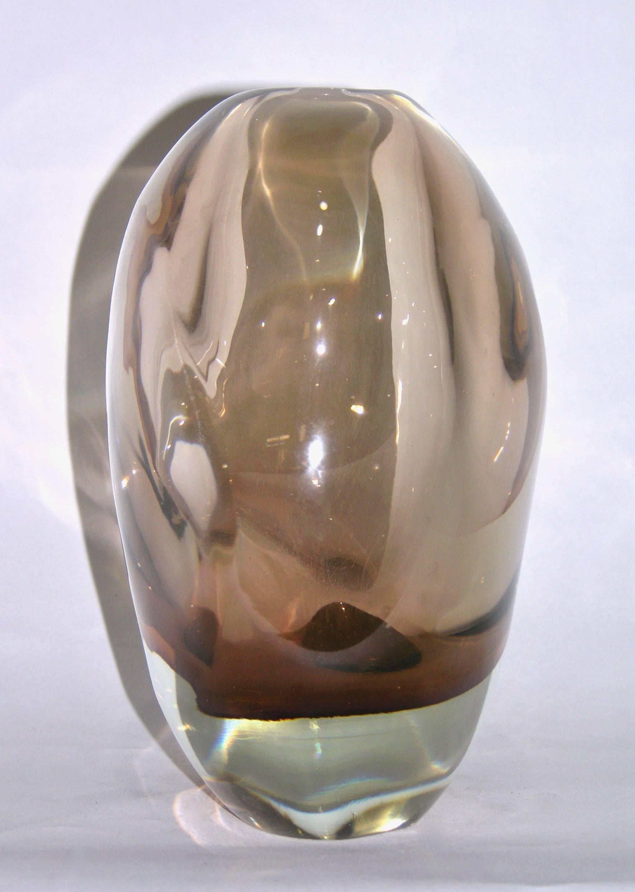 1970s Formia Italian Vintage Organic Modern Smoked Pink Murano Glass Ovoid Vase In Good Condition In New York, NY