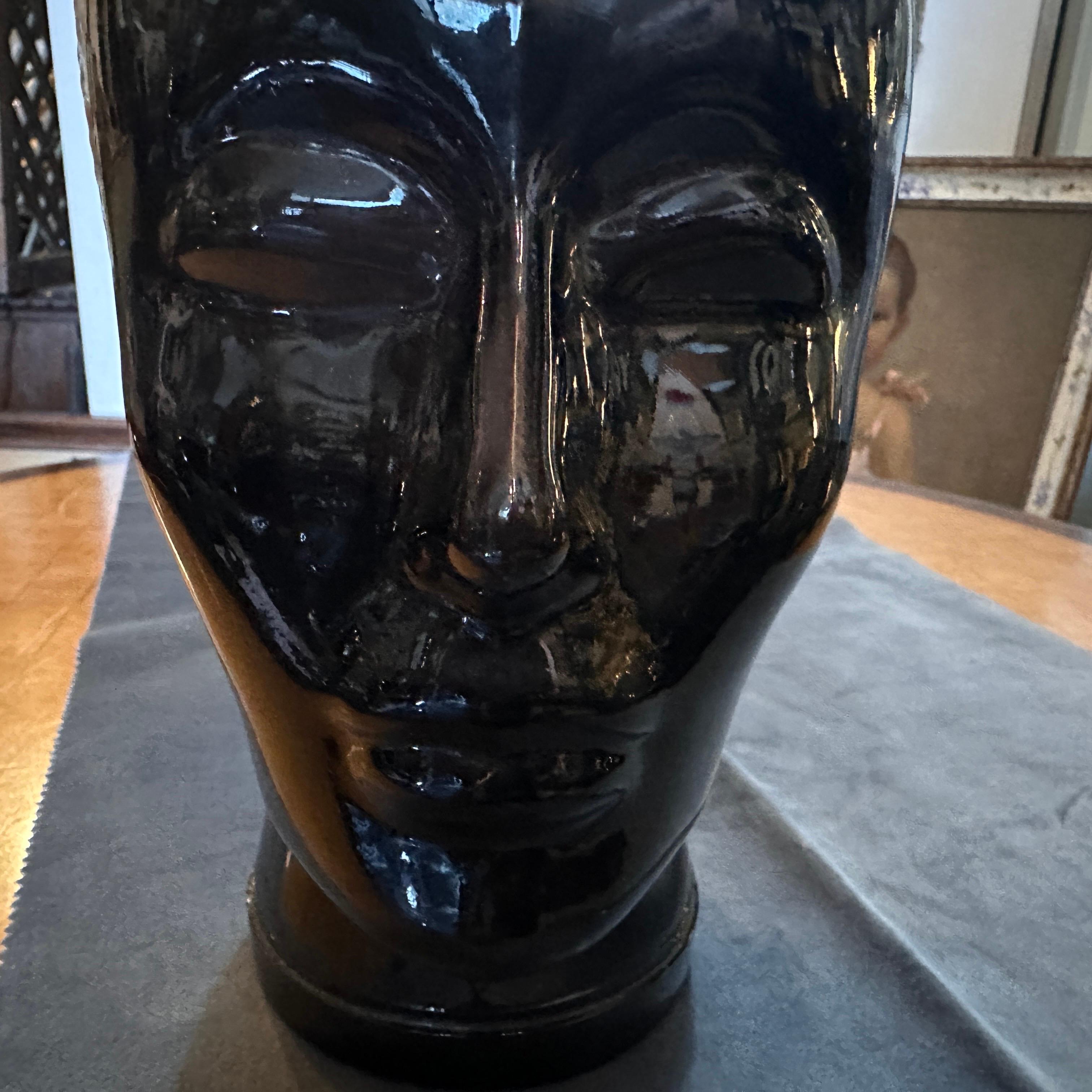 1970s Fornasetti Attributed Modernist Black Glass Head For Sale 4
