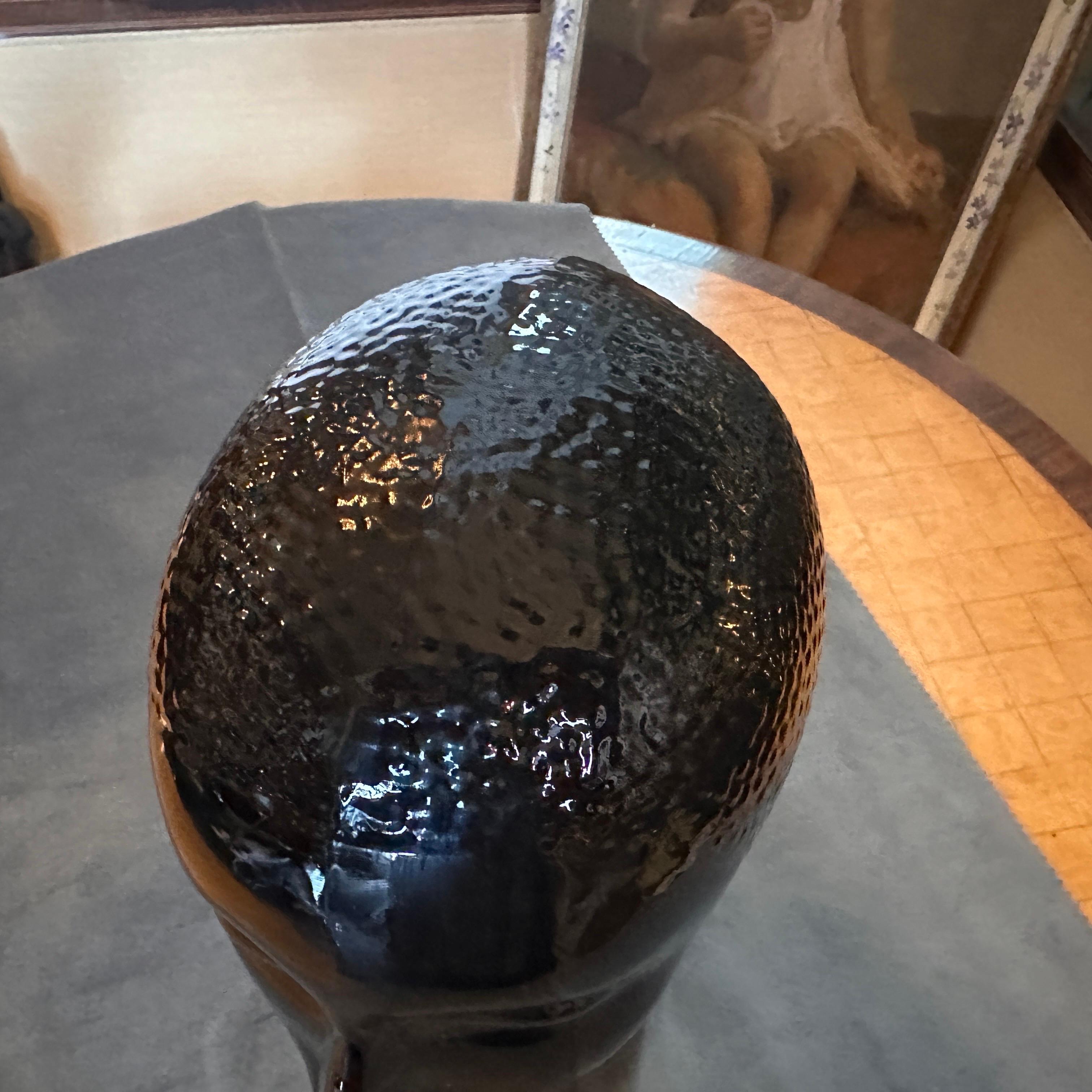 Italian 1970s Fornasetti Attributed Modernist Black Glass Head For Sale