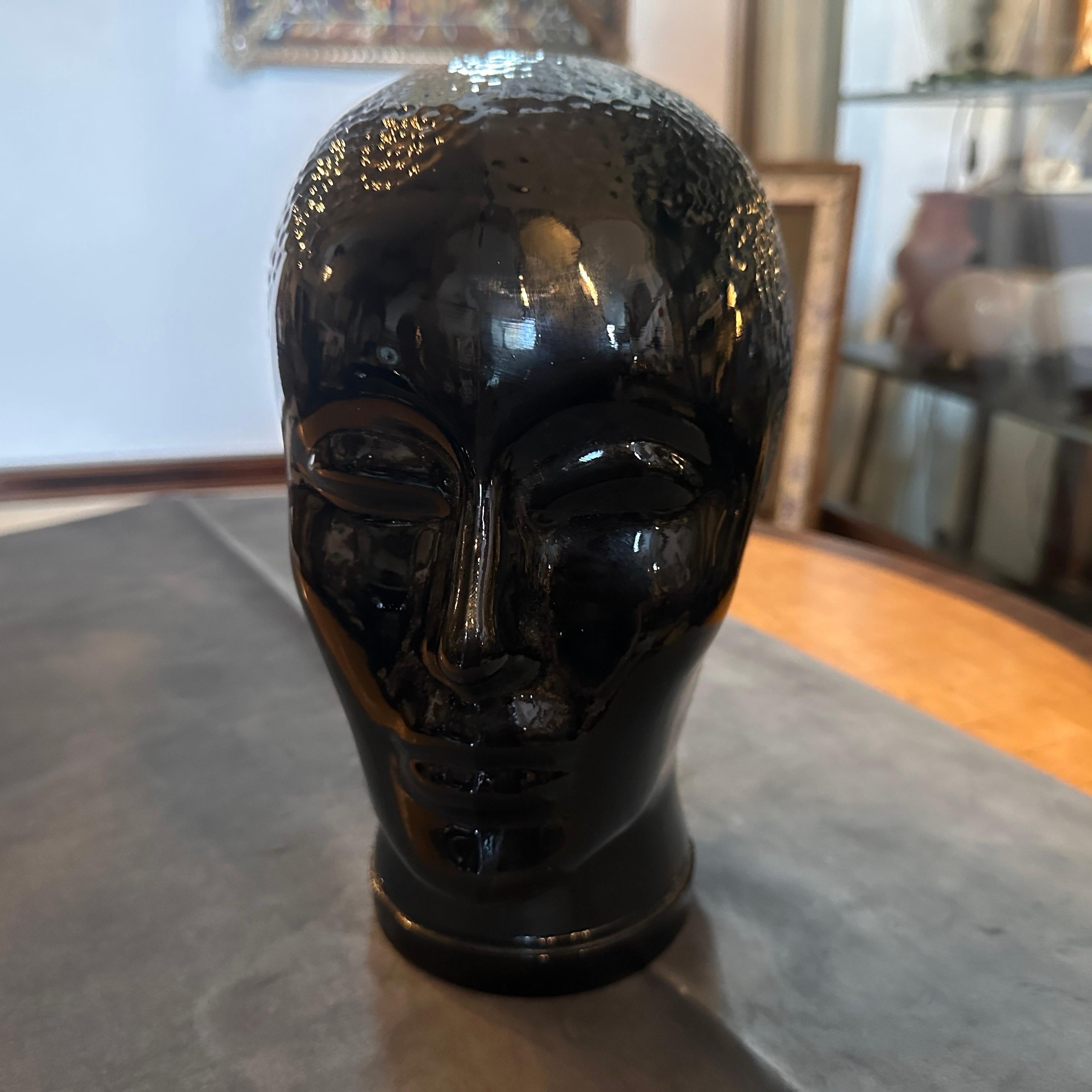 1970s Fornasetti Attributed Modernist Black Glass Head In Good Condition For Sale In Aci Castello, IT