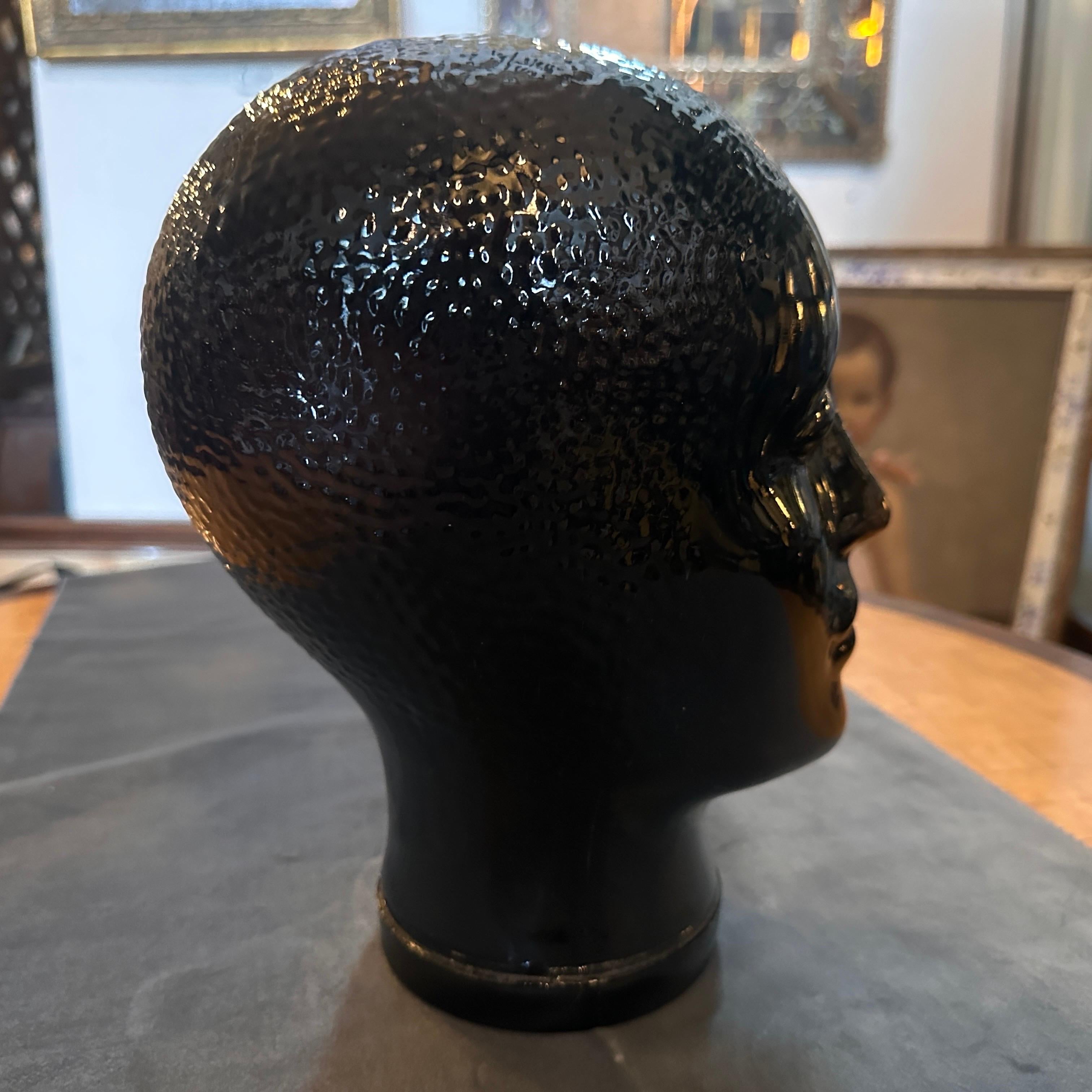 1970s Fornasetti Attributed Modernist Black Glass Head For Sale 1