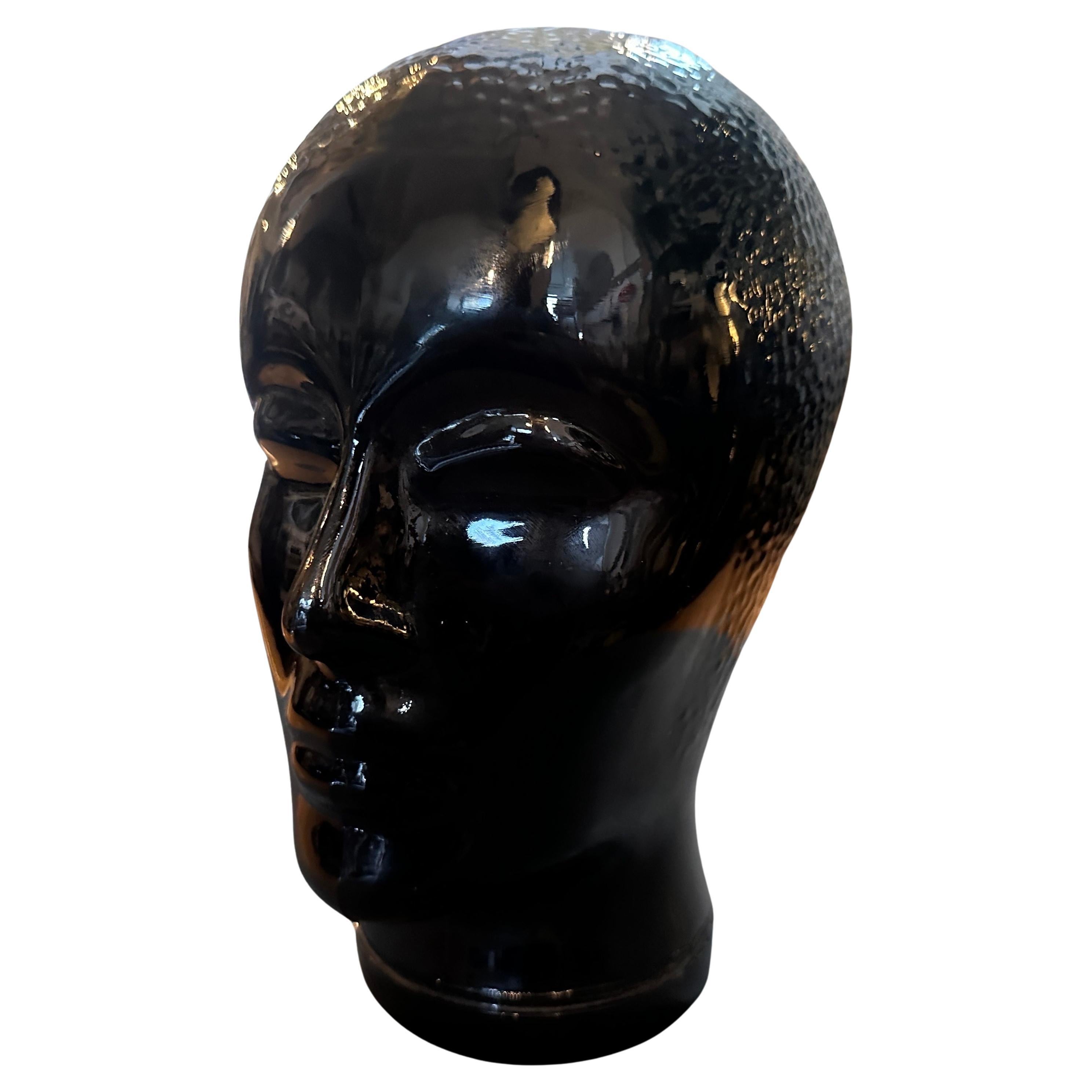 1970s Fornasetti Attributed Modernist Black Glass Head For Sale