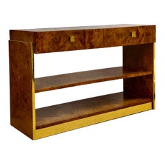 1970s Founders Burl Wood & Brass Console