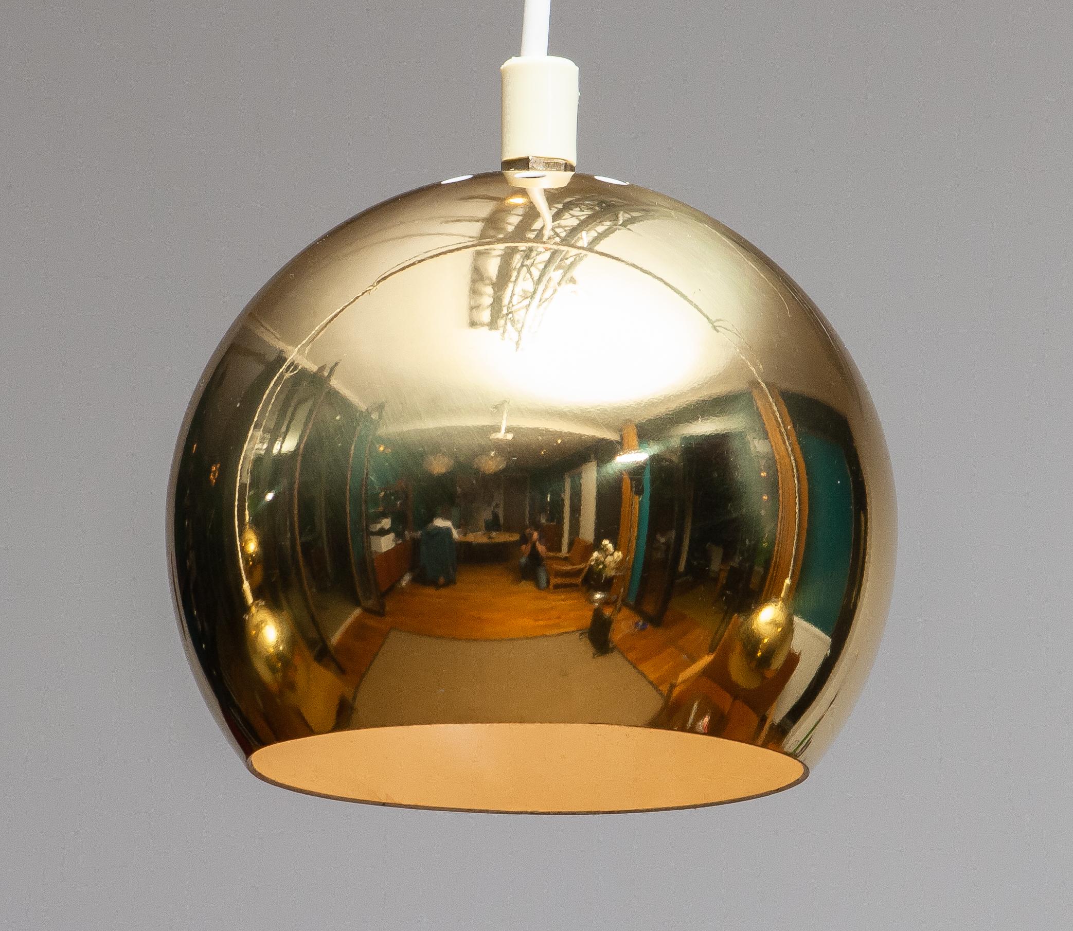 Late 20th Century 1970s, Four Brass Spherical or Globe Shape Swedish Pendants