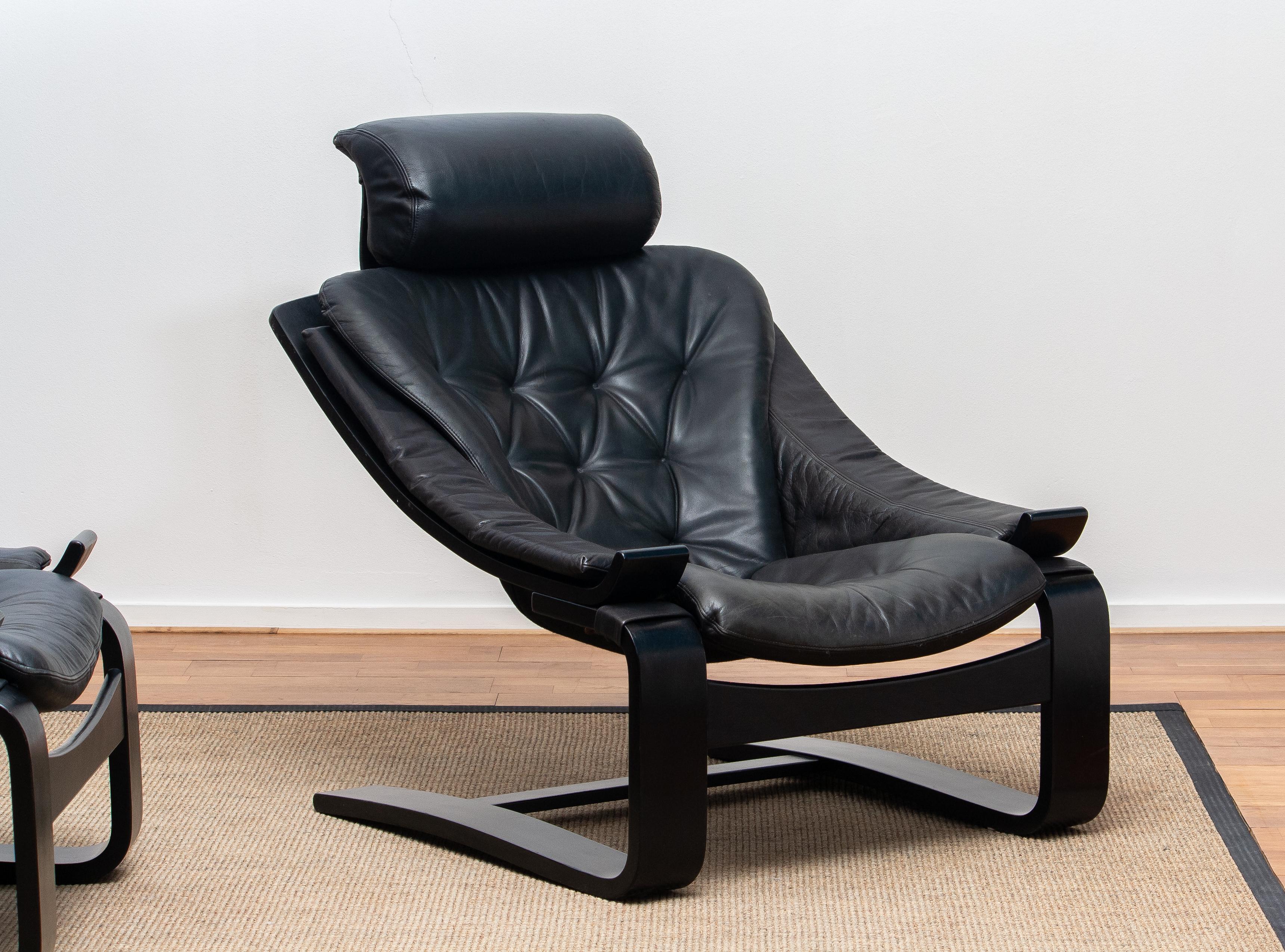 1970s, Four Kroken Lounge Chairs by Age Fribytter for Nelo Sweden in Leather 6