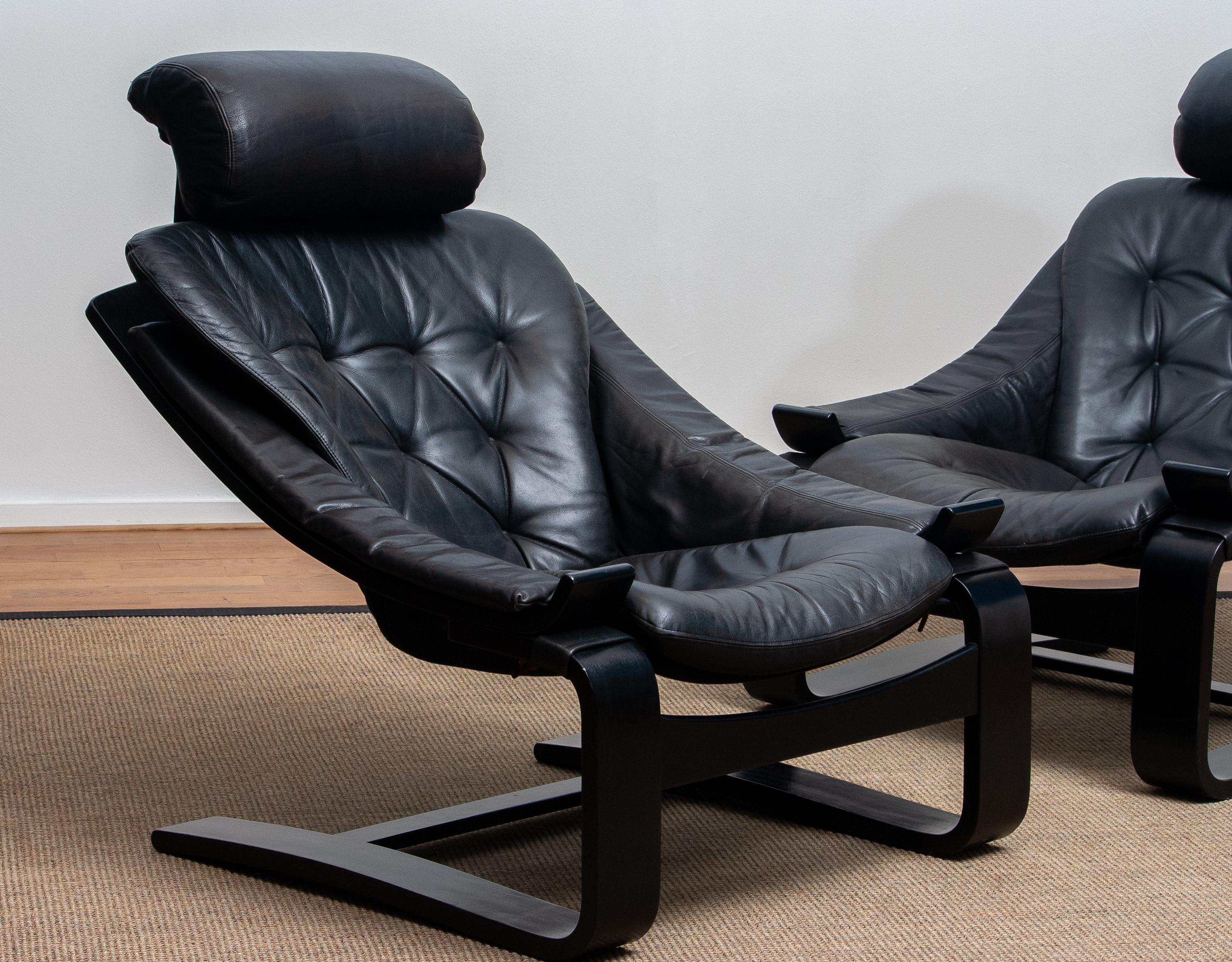 1970s, Four Kroken Lounge Chairs by Ake Fribytter for Nelo Sweden in Leather 7