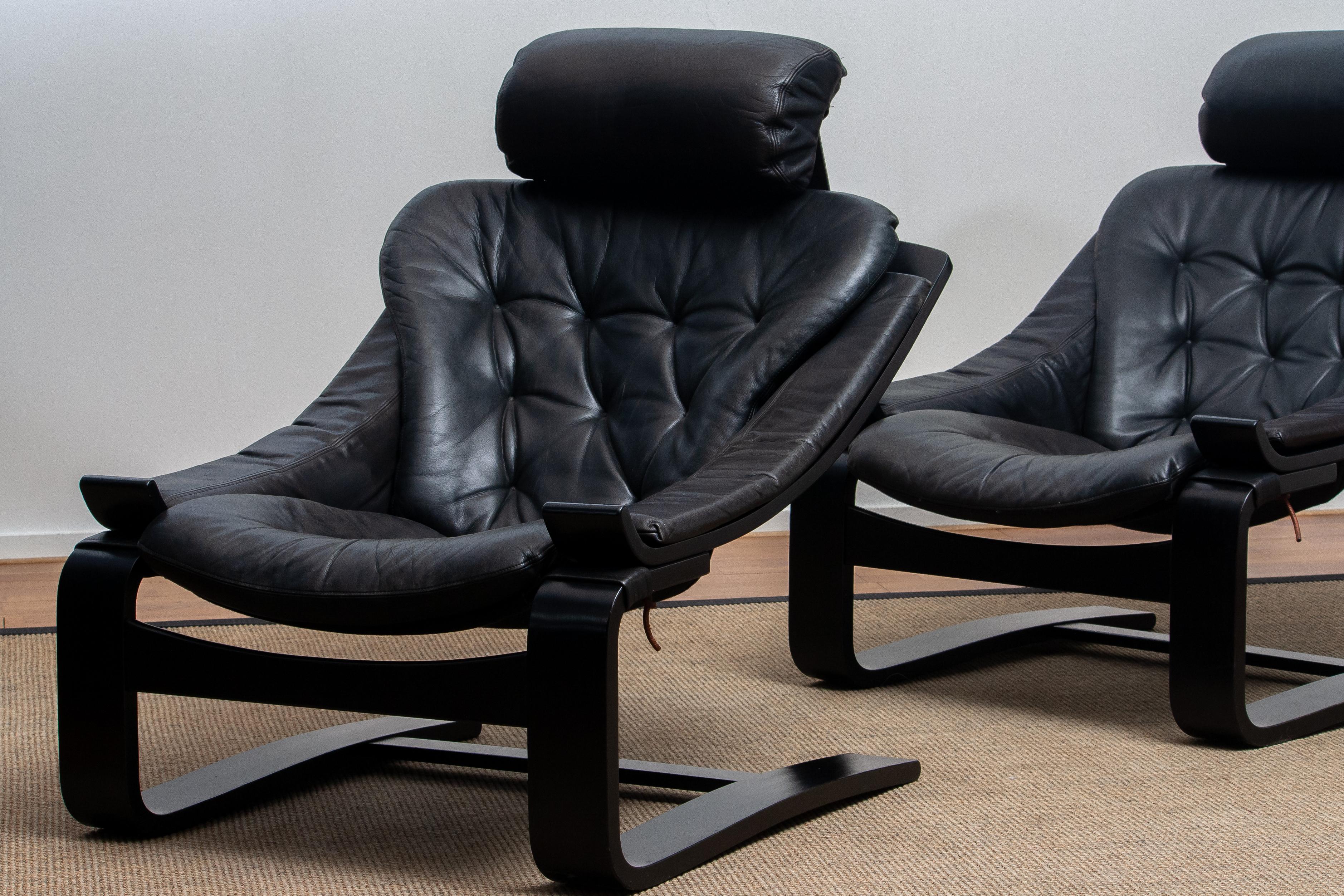 1970s, Four Kroken Lounge Chairs by Ake Fribytter for Nelo Sweden in Leather 8