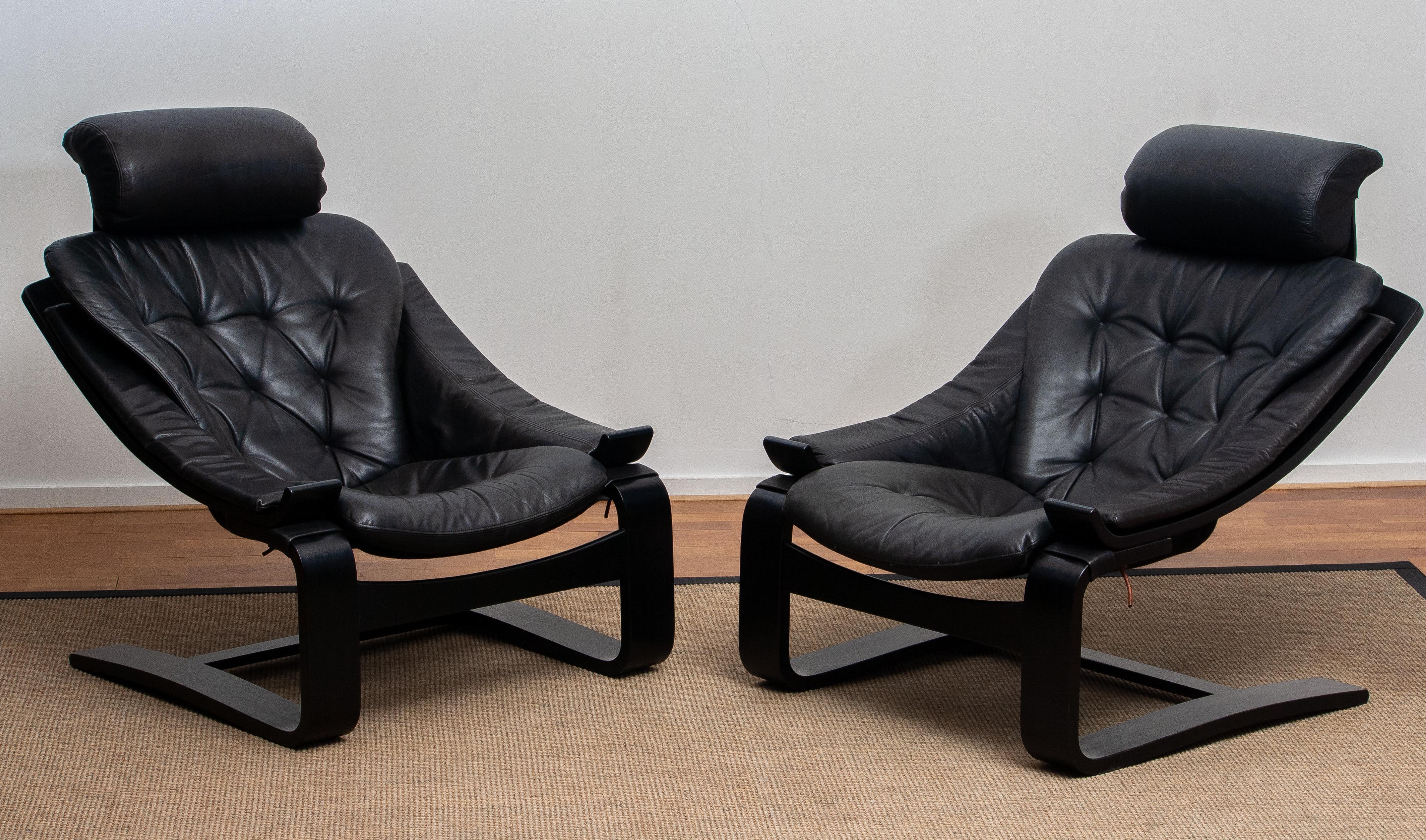 1970s, Four Kroken Lounge Chairs by Ake Fribytter for Nelo Sweden in Leather 10