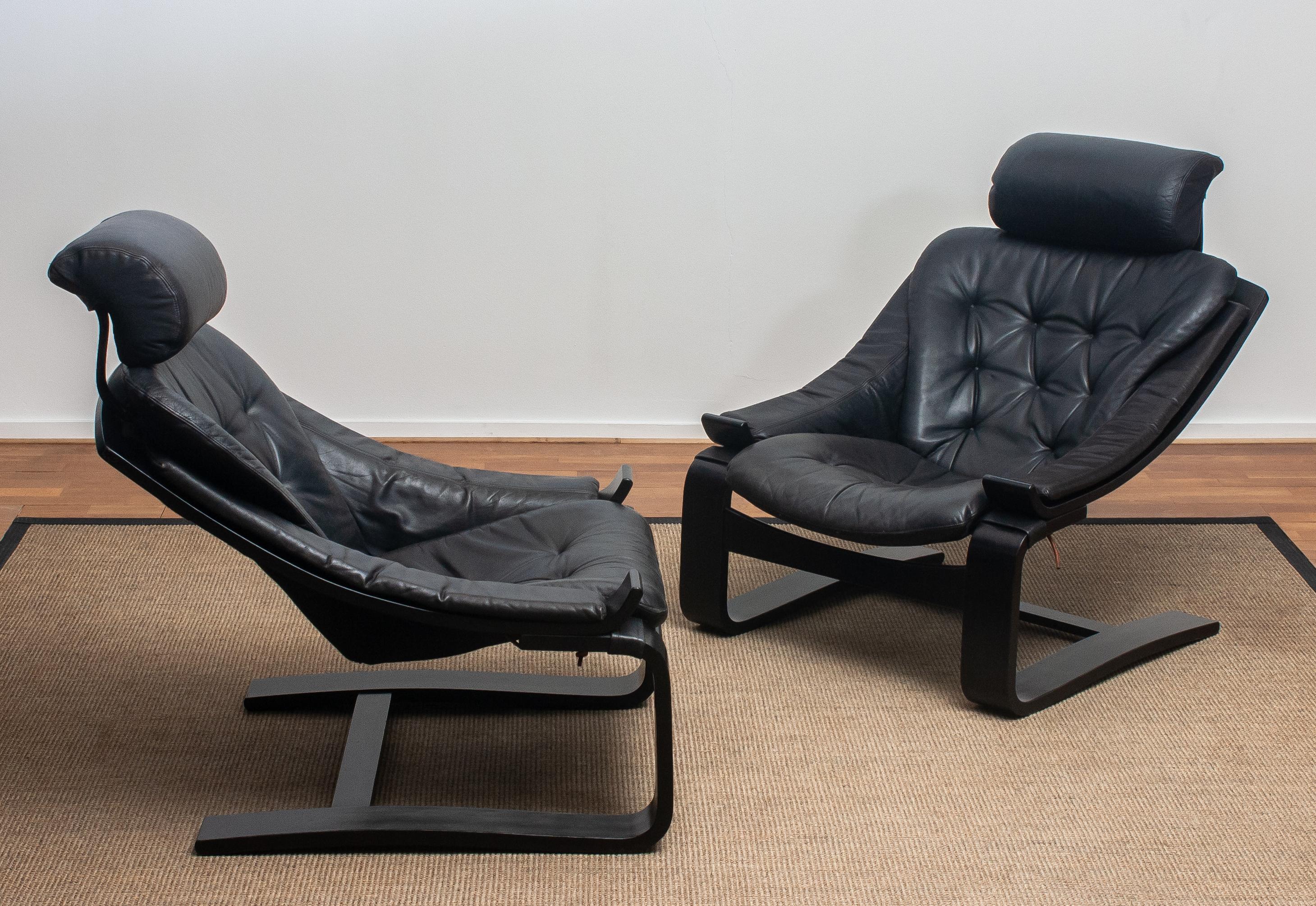 1970s, Four Kroken Lounge Chairs by Age Fribytter for Nelo Sweden in Leather 13