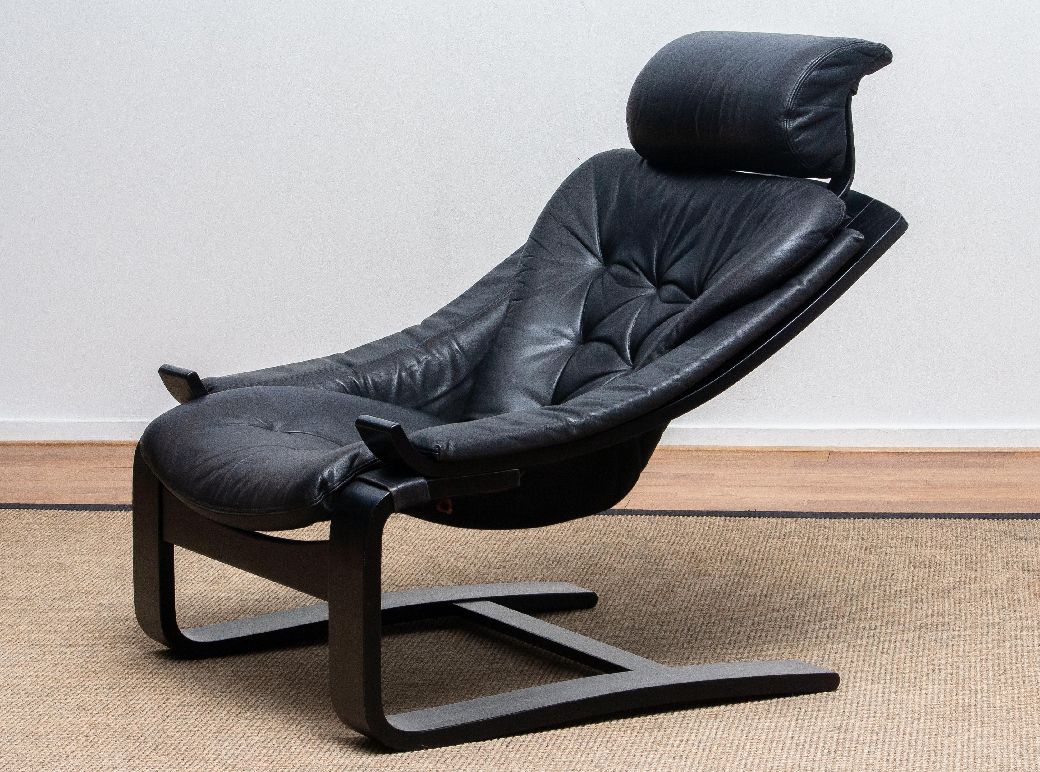 Scandinavian Modern 1970s, Four Kroken Lounge Chairs by Age Fribytter for Nelo Sweden in Leather