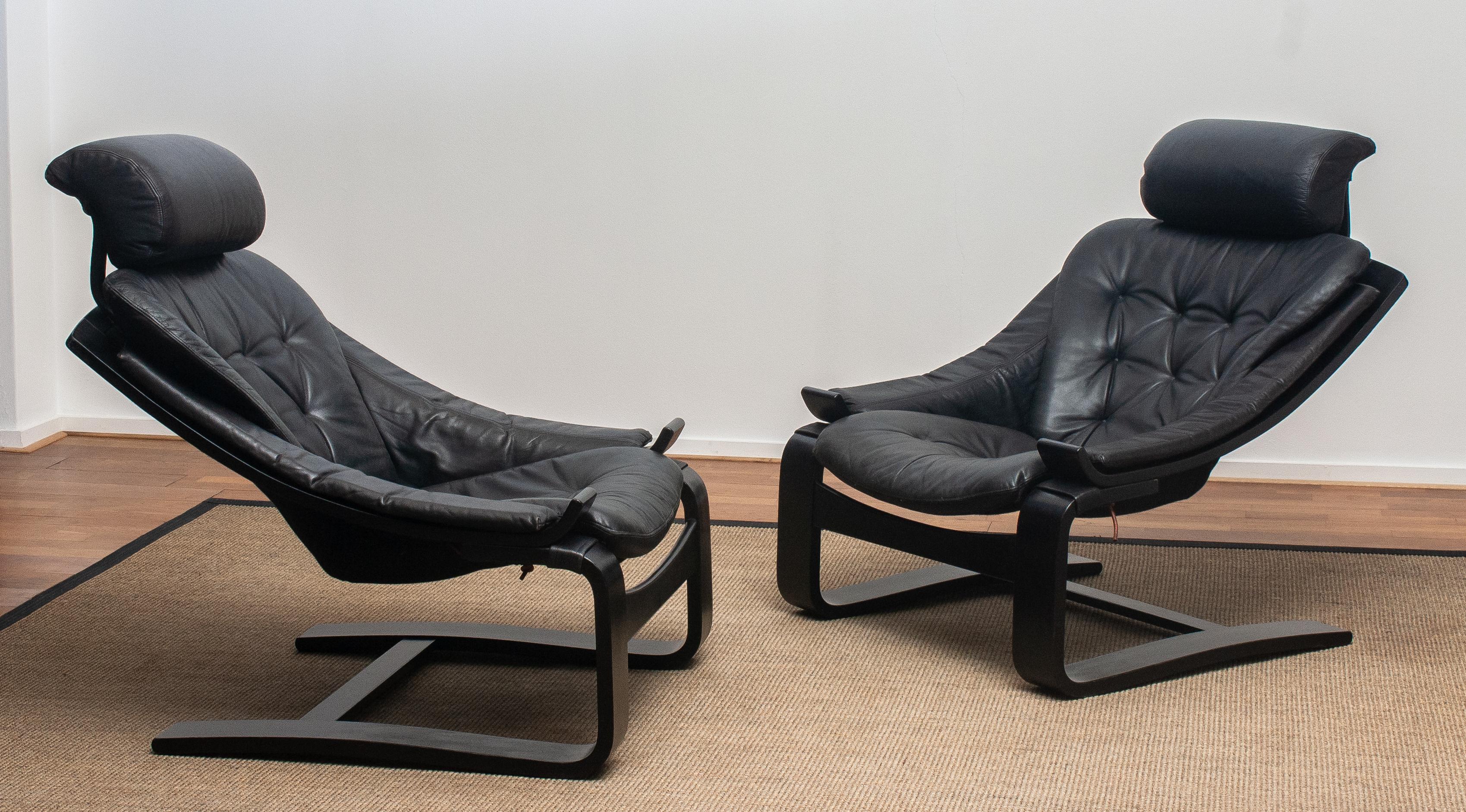 Swedish 1970s, Four Kroken Lounge Chairs by Age Fribytter for Nelo Sweden in Leather