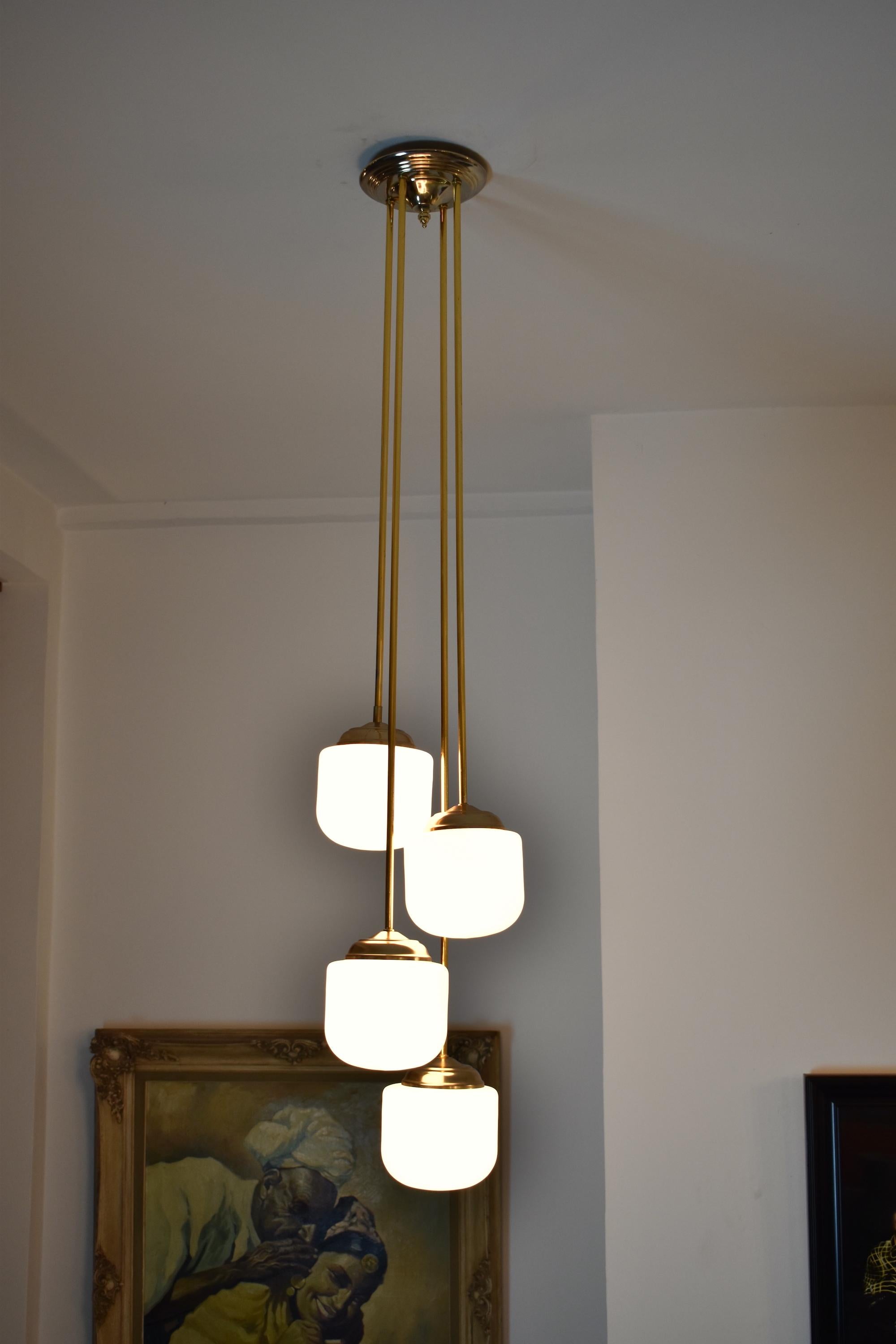 Brass 1970's Four Light Italian Pendant For Sale