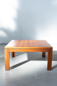 1970s "Fox Hunt" Design Cherry Wood Inlaid Coffee Table